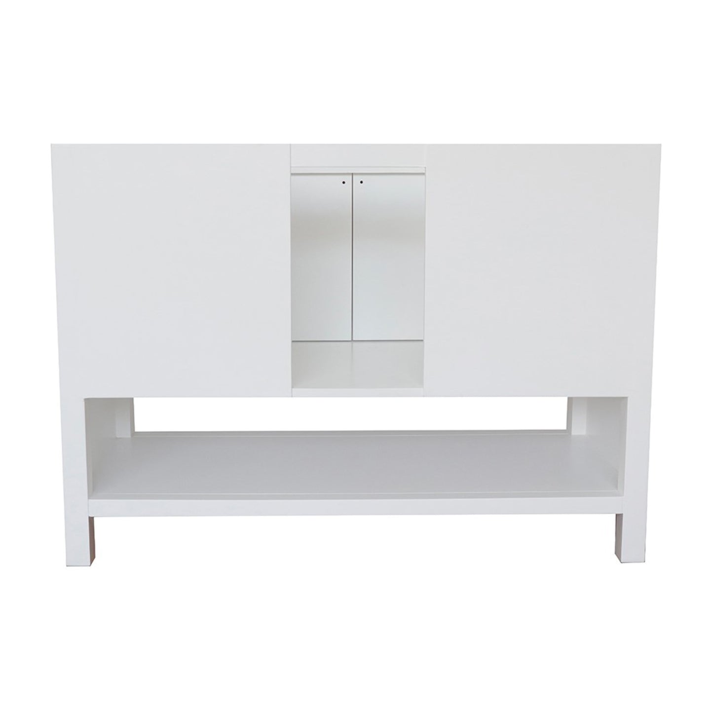 49" Single vanity in White finish with White Carrara top and round sink