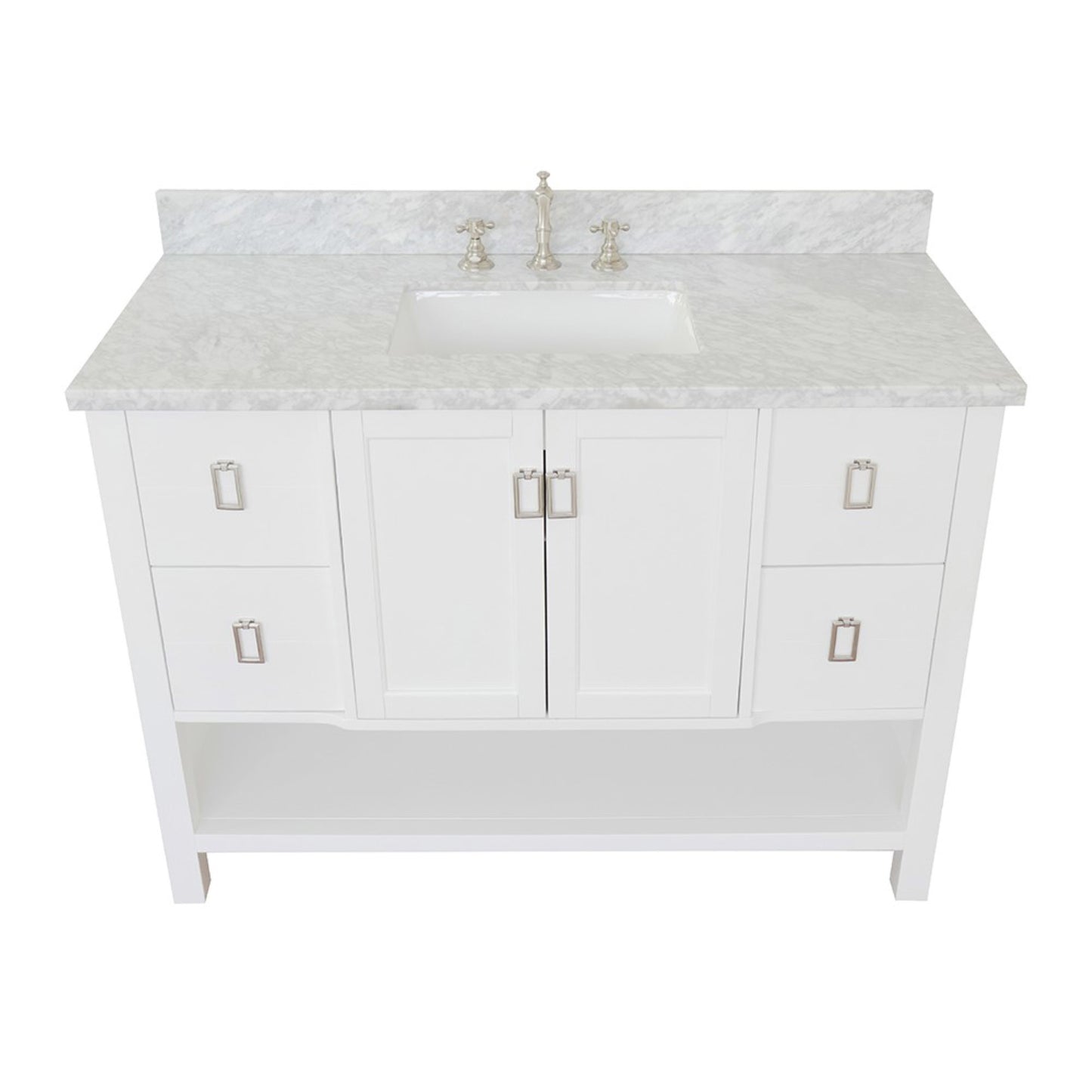 49" Single vanity in White finish with White Carrara top and rectangle sink