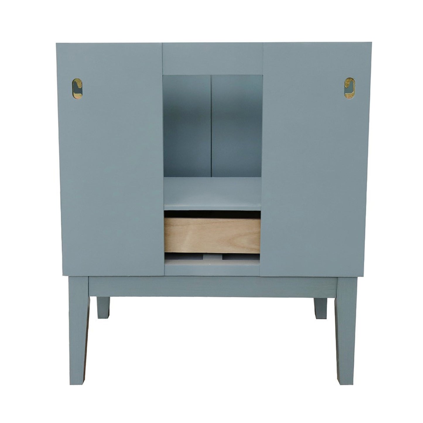 31" Single vanity in Aqua Blue finish with Black Galaxy top and rectangle sink