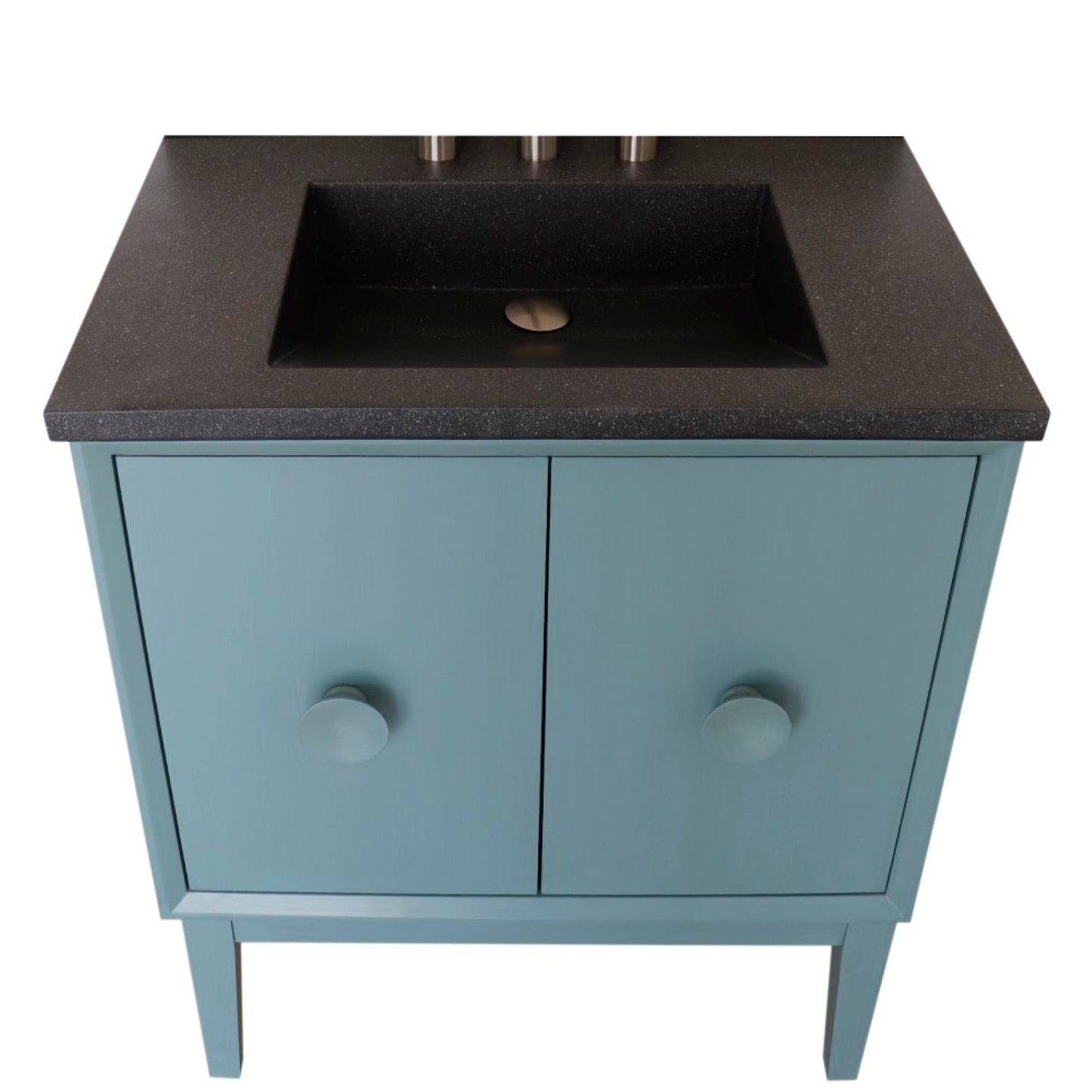 31" Single Vanity in Aqua Blue Finish with Black Concrete Top and Rectangle Sink