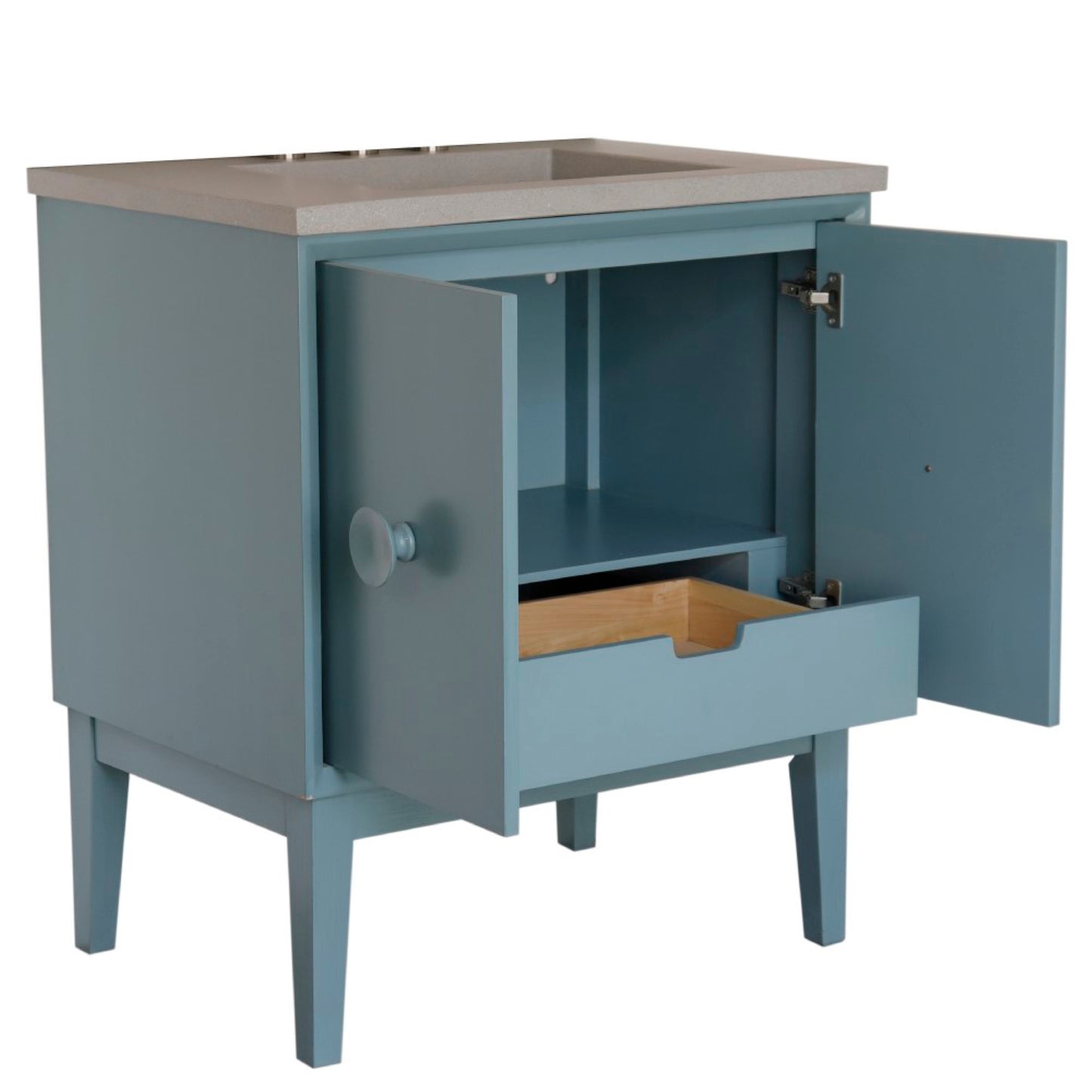 31" Single Vanity in Aqua Blue Finish with Gray Concrete Top and Rectangle Sink