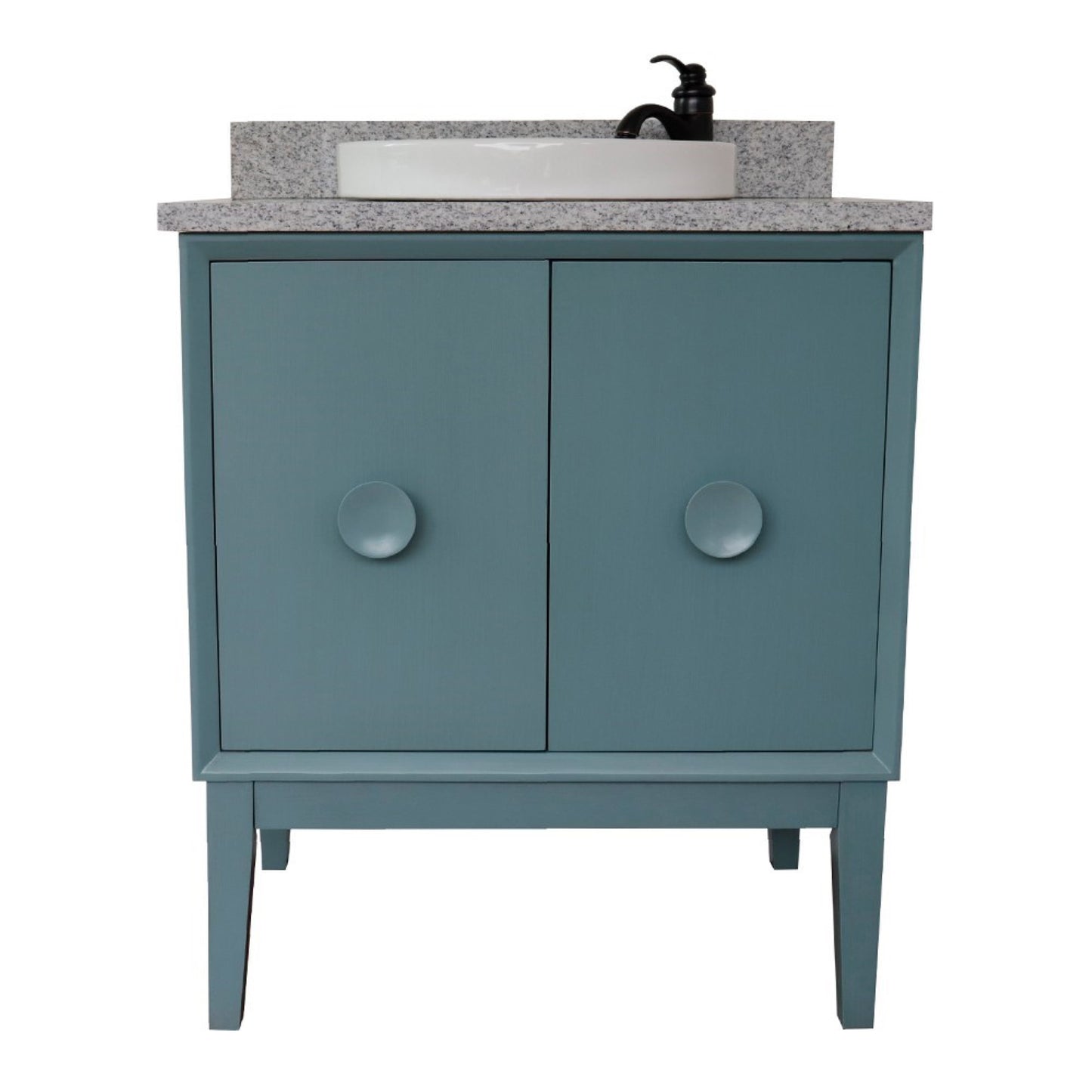 31" Single vanity in Aqua Blue finish with Gray granite top and round sink
