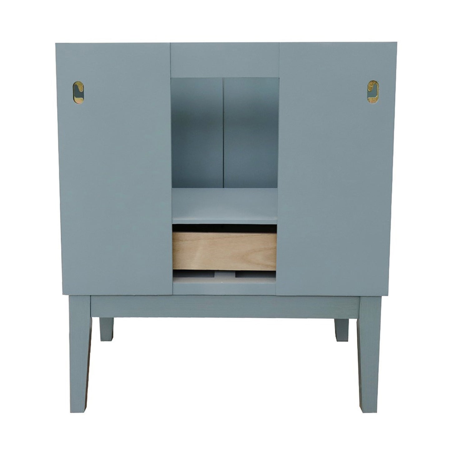 31" Single vanity in Aqua Blue finish with Gray granite top and round sink