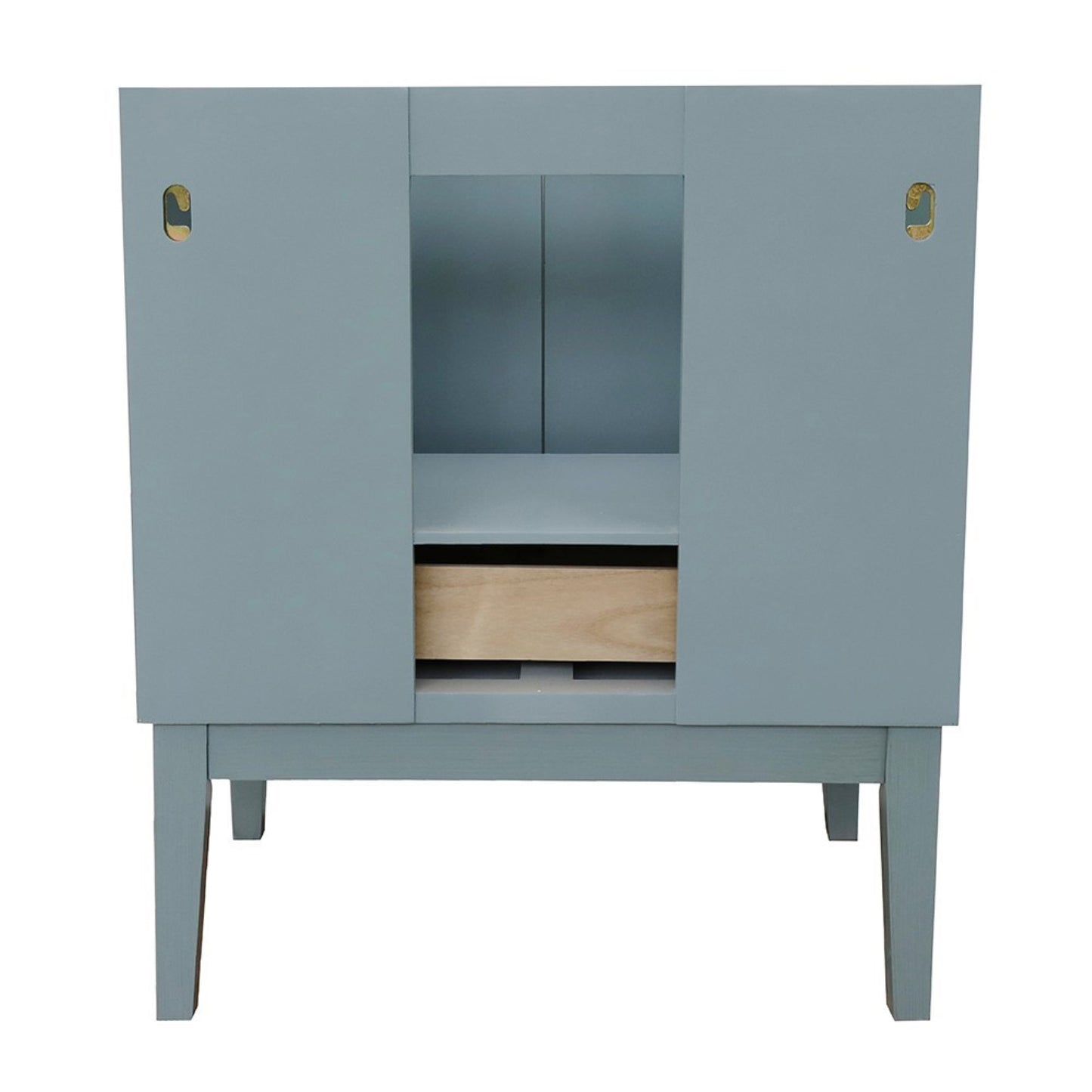31" Single vanity in Aqua Blue finish with White Carrara top and rectangle sink