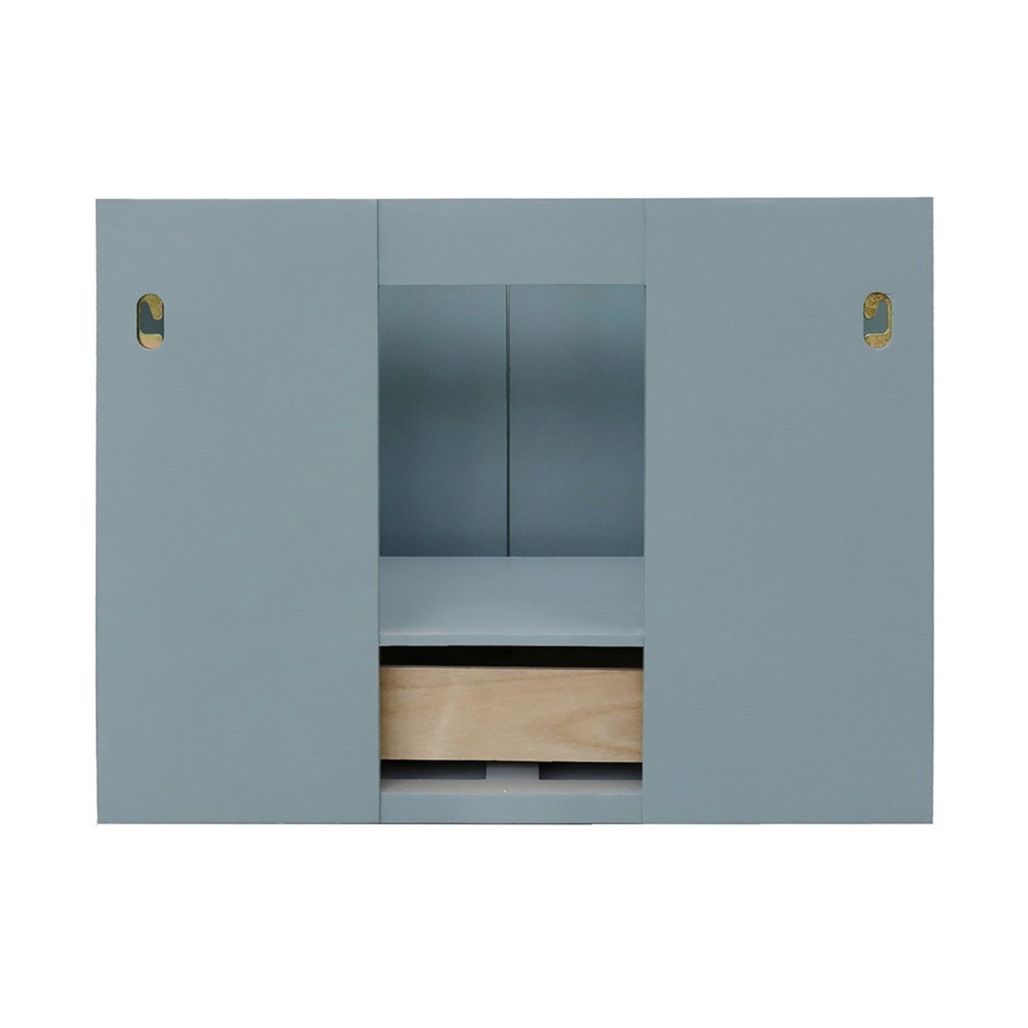 31" Single wall mount vanity in Aqua Blue finish with Black Galaxy top and oval sink