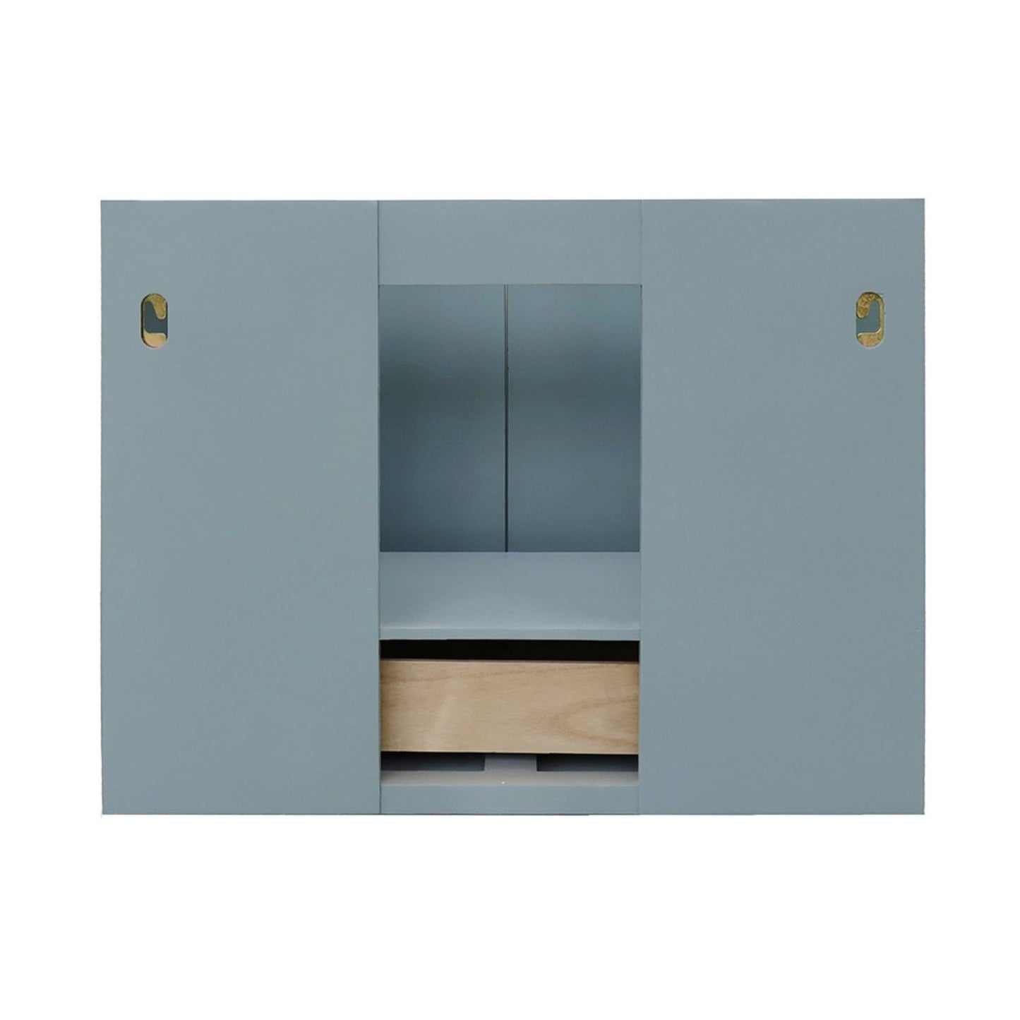 31" Single wall mount vanity in Aqua Blue finish with Black Galaxy top and round sink