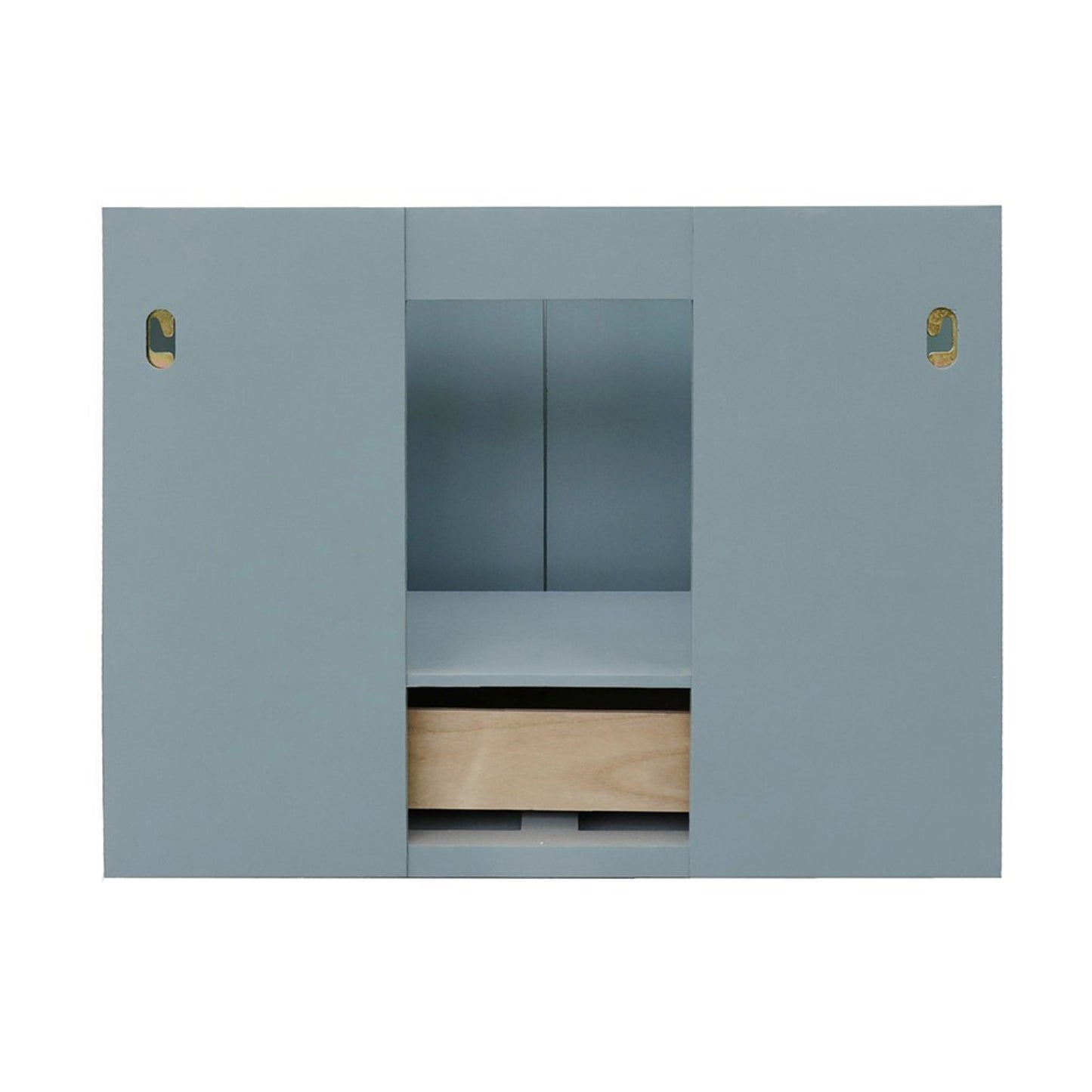31" Single wall mount vanity in Aqua Blue finish with Gray granite top and oval sink