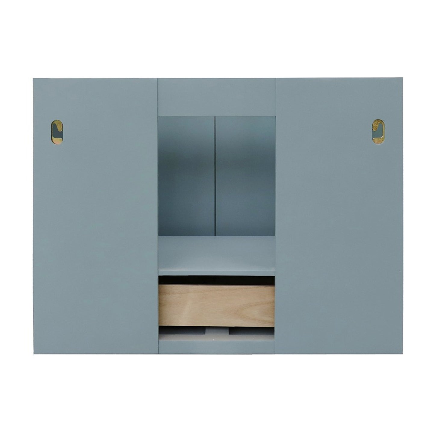 31" Single wall mount vanity in Aqua Blue finish with Gray granite top and round sink
