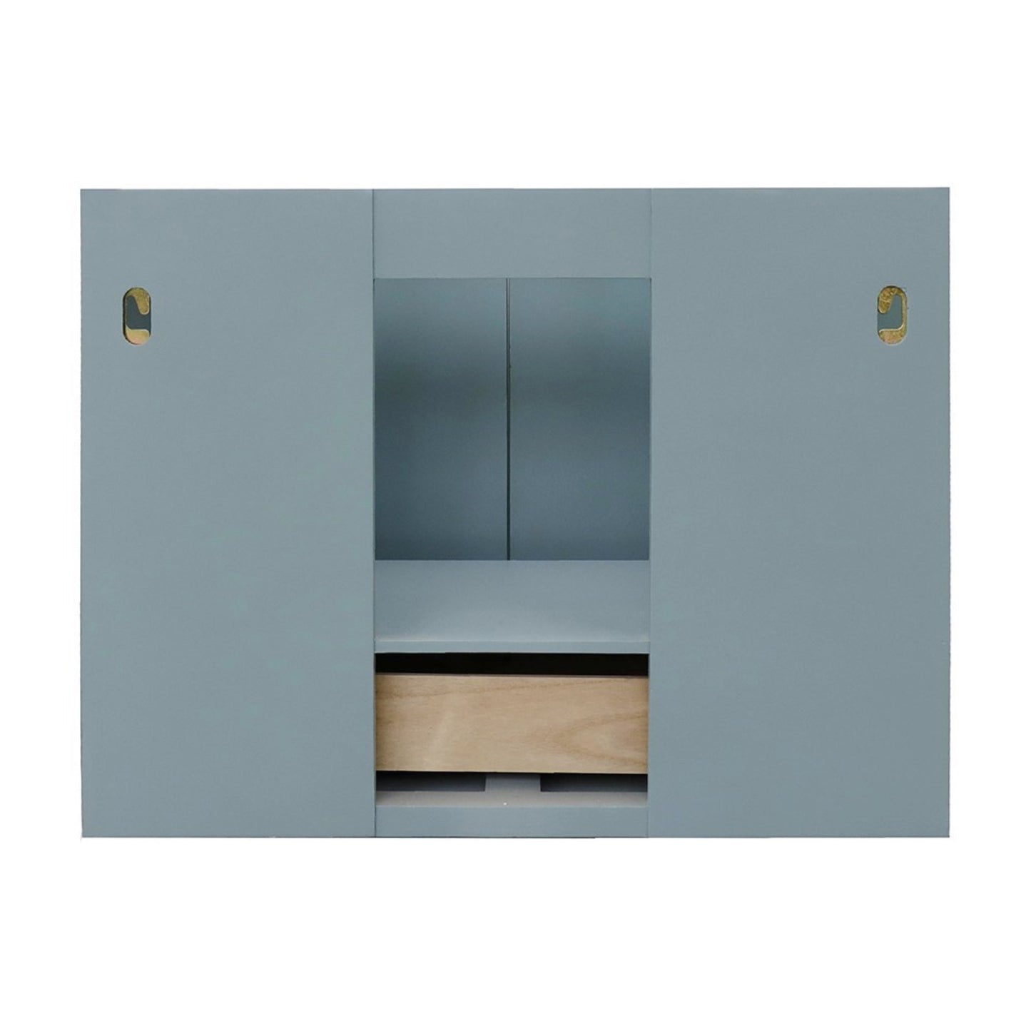 31" Single wall mount vanity in Aqua Blue finish with Gray granite top and rectangle sink