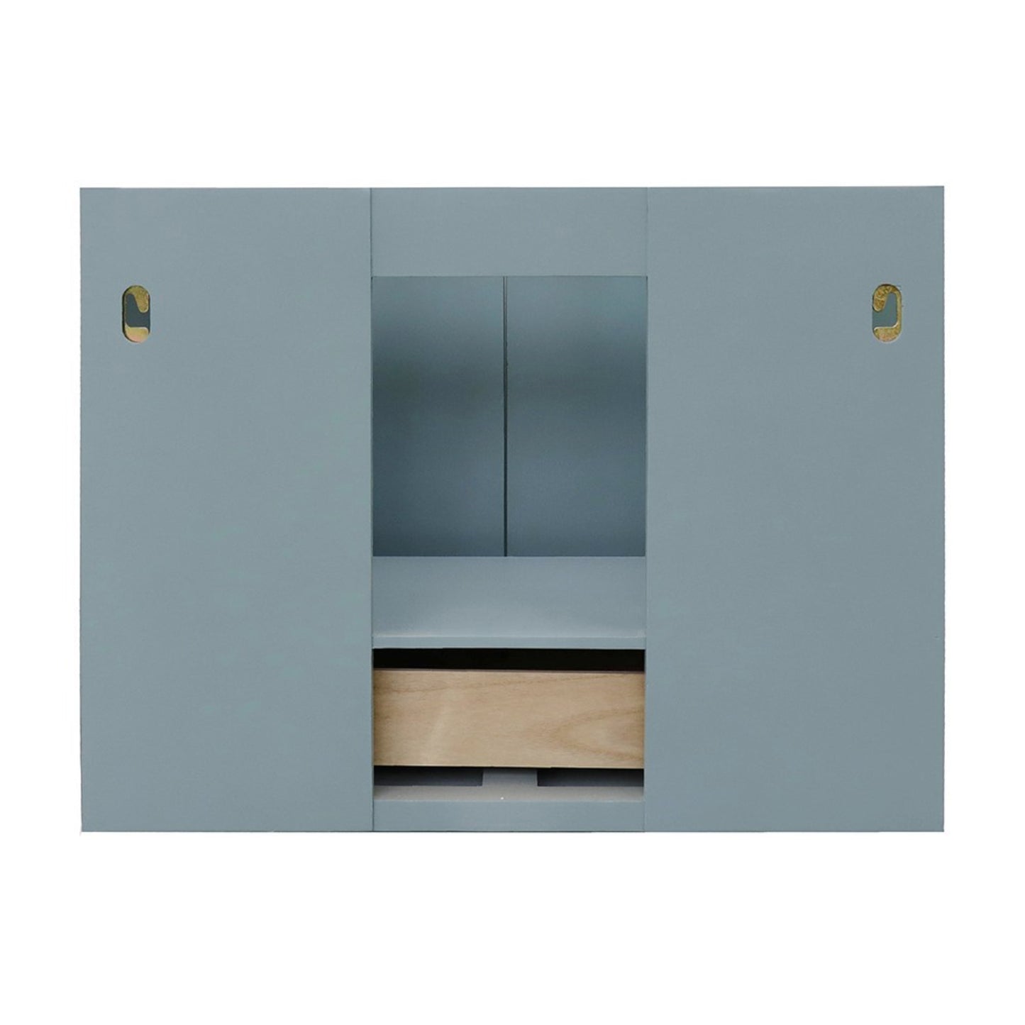 31" Single wall mount vanity in Aqua Blue finish with White engineered stone top and oval sink