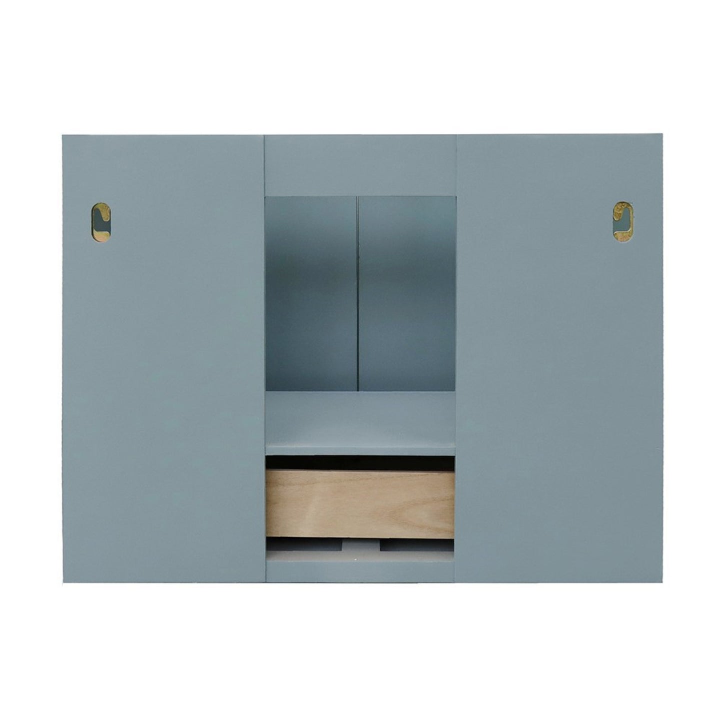 31" Single wall mount vanity in Aqua Blue finish with White engineered stone top and rectangle sink