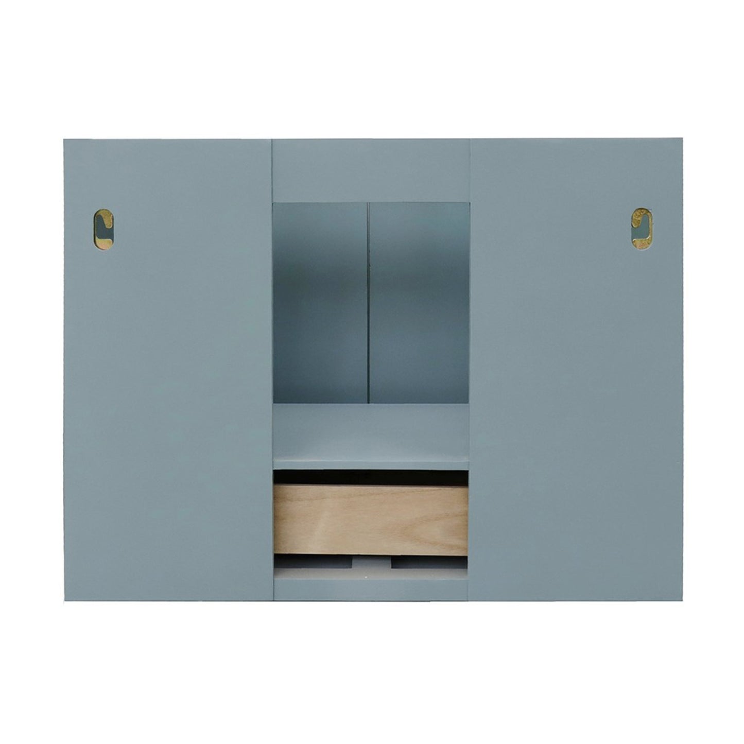 31" Single wall mount vanity in Aqua Blue finish with White Carrara top and rectangle sink