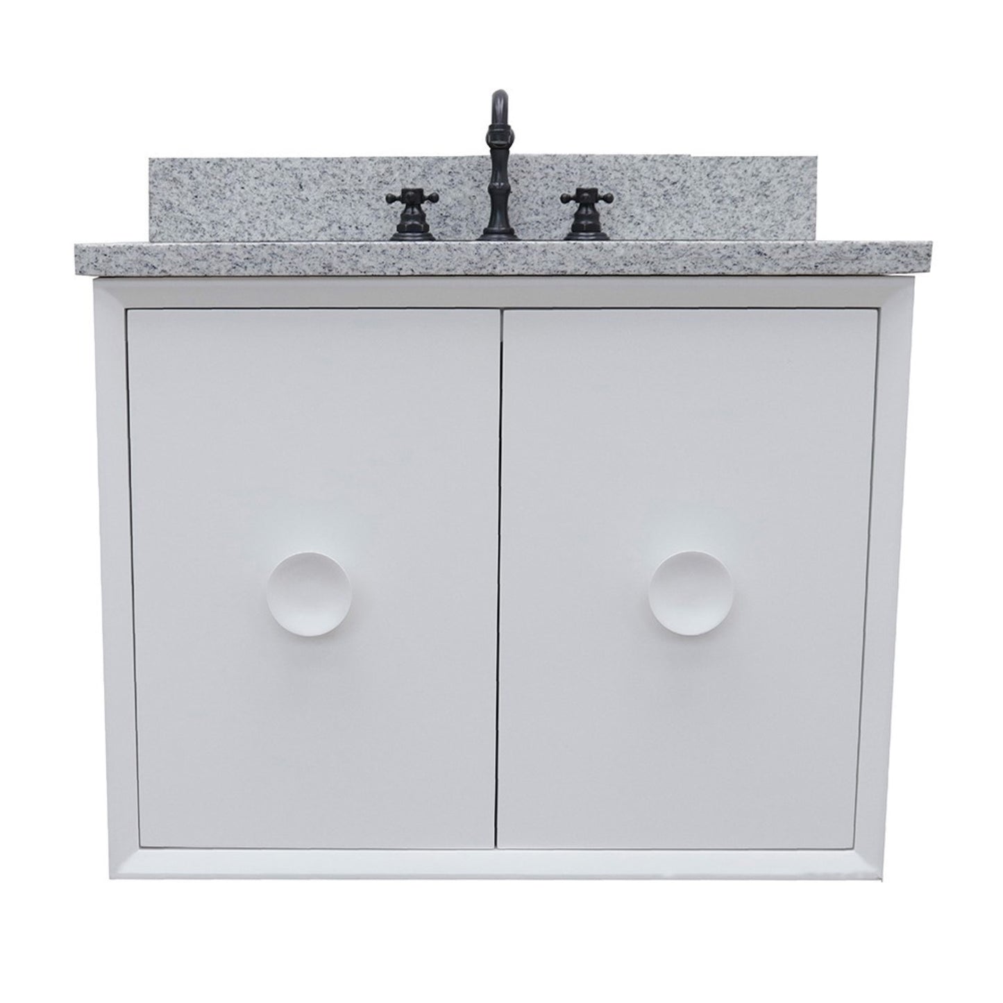 31" Single wall mount vanity in White finish with Gray granite top and rectangle sink