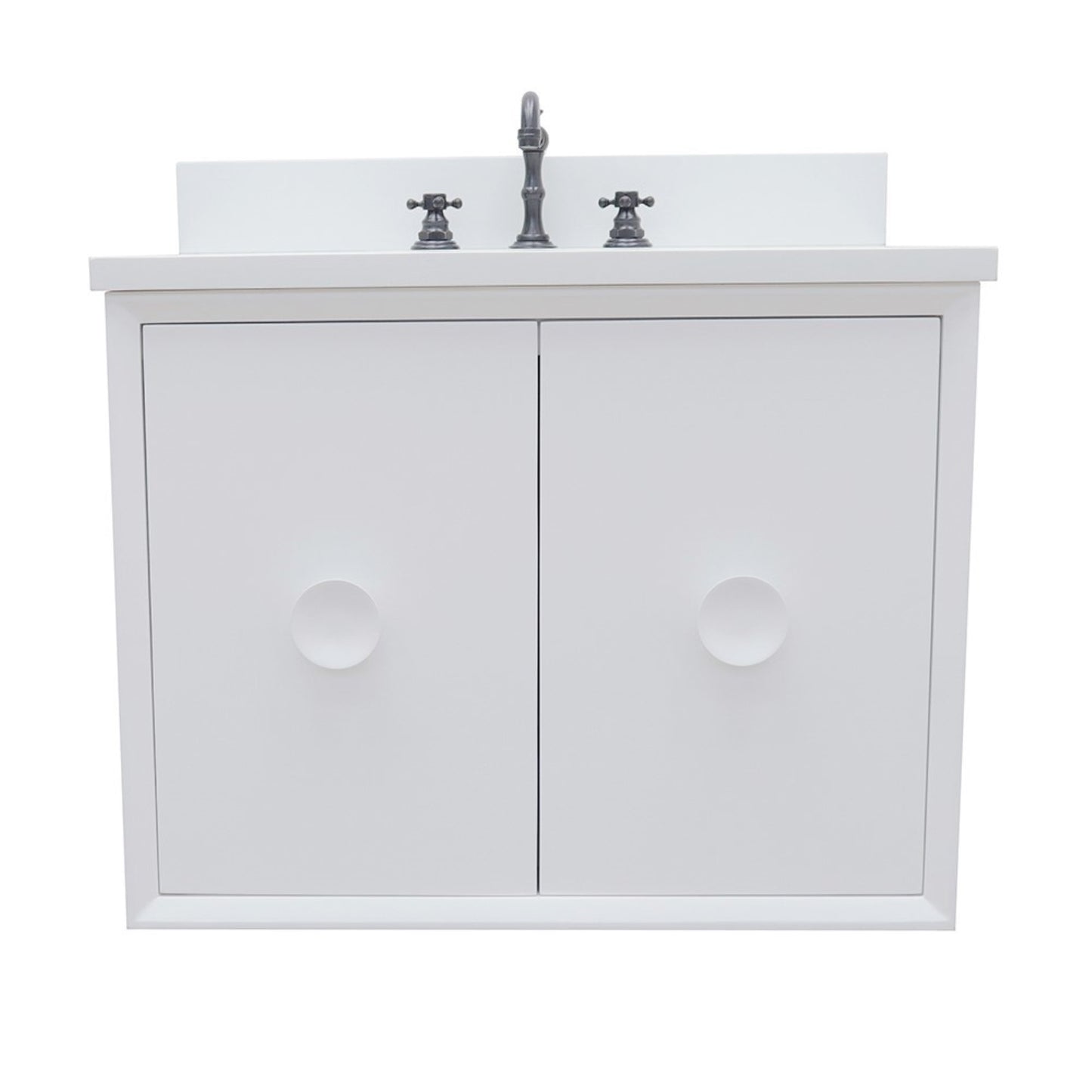 31" Single wall mount vanity in White finish with White engineered stone top and oval sink