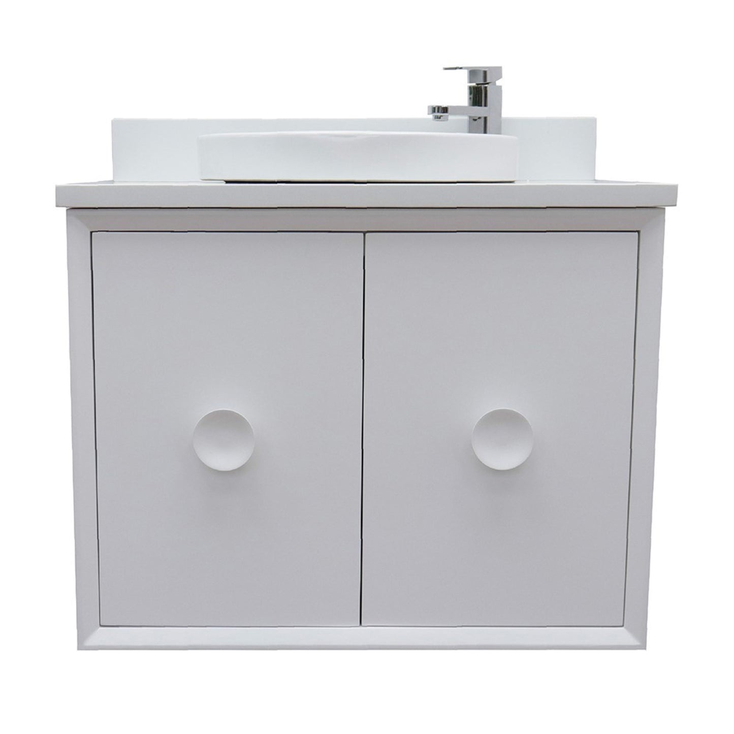 31" Single wall mount vanity in White finish with White engineered stone top and round sink