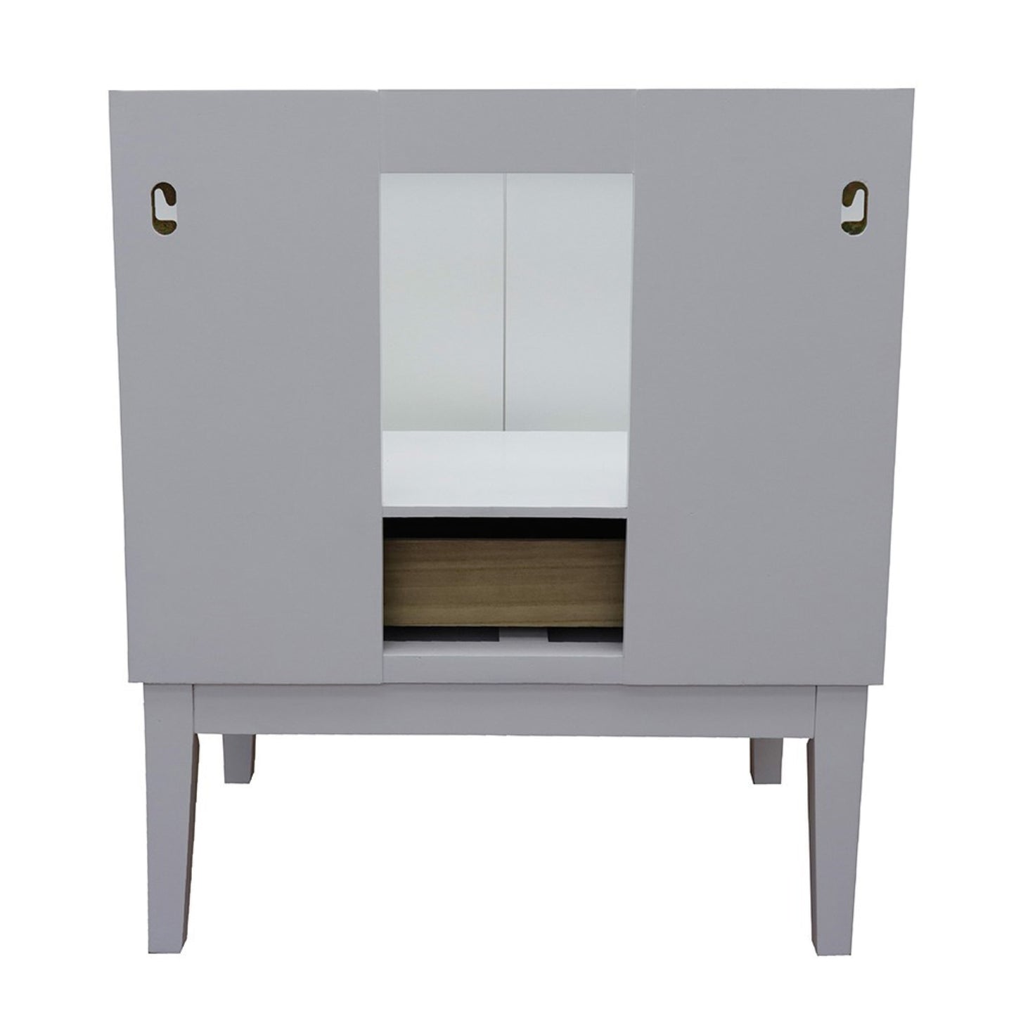 31" Single vanity in White finish with Black Galaxy top and round sink