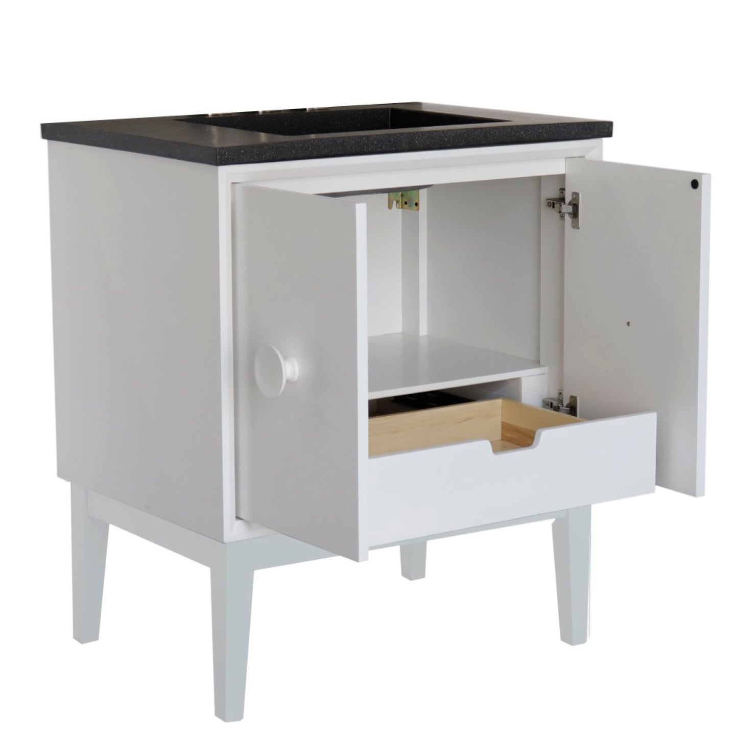 31" Single Vanity in White Finish with Black Concrete Top and Rectangle Sink
