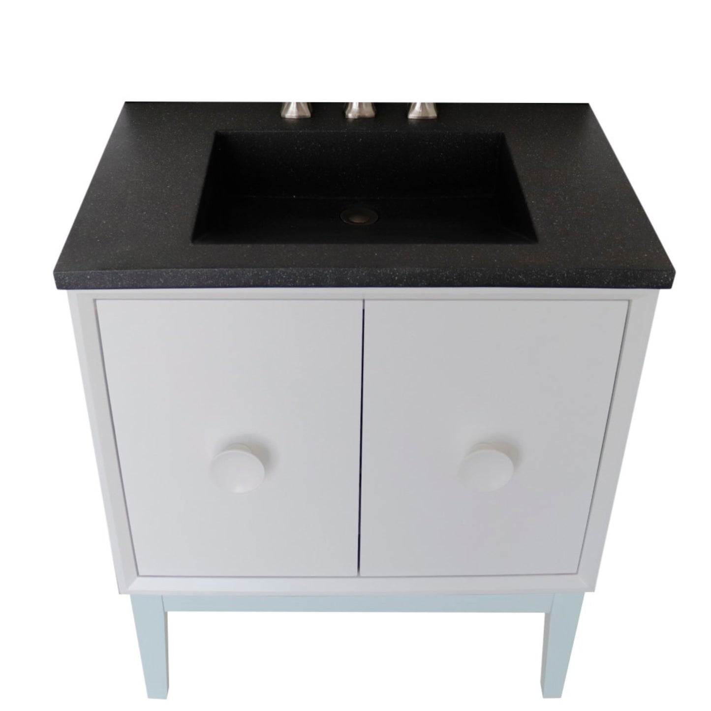 31" Single Vanity in White Finish with Black Concrete Top and Rectangle Sink