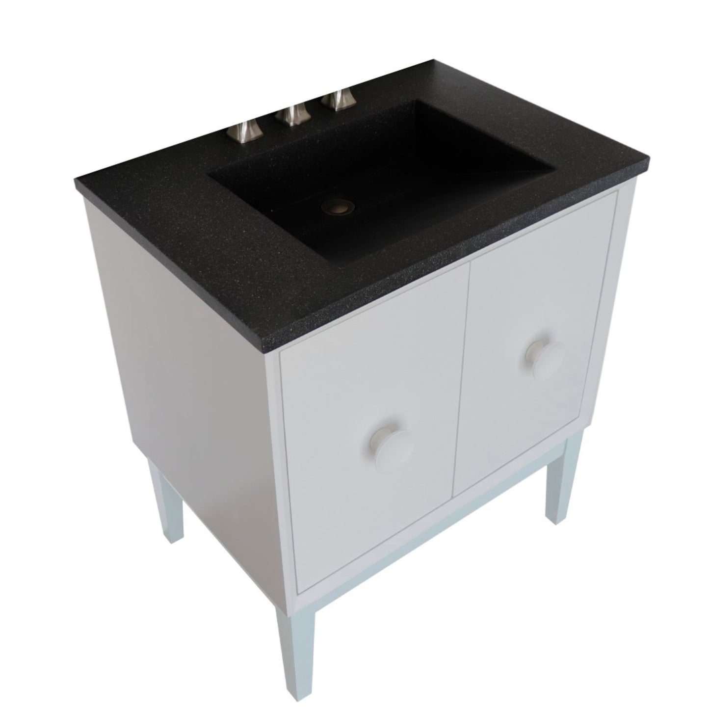 31" Single Vanity in White Finish with Black Concrete Top and Rectangle Sink