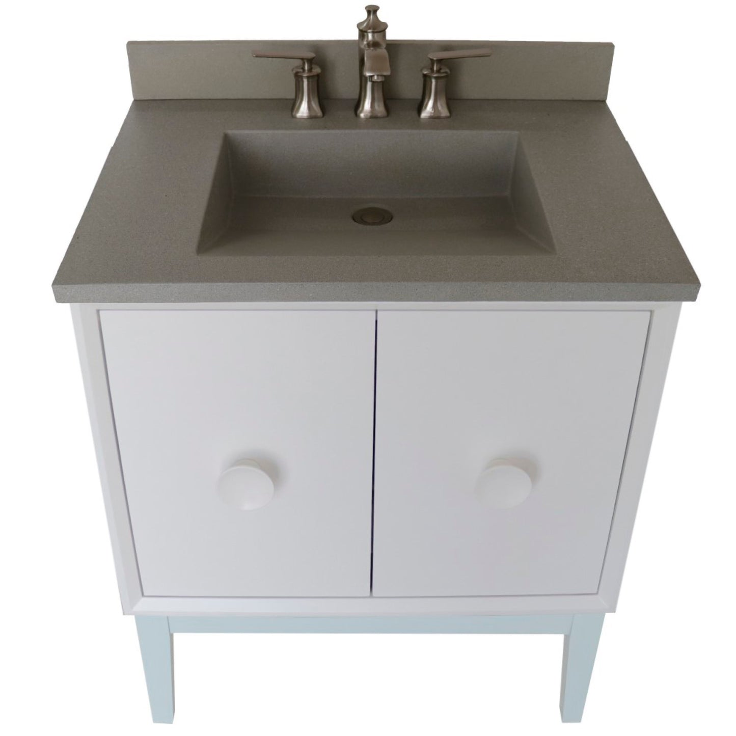 31" Single Vanity in White Finish with Gray Concrete Top and Rectangle Sink