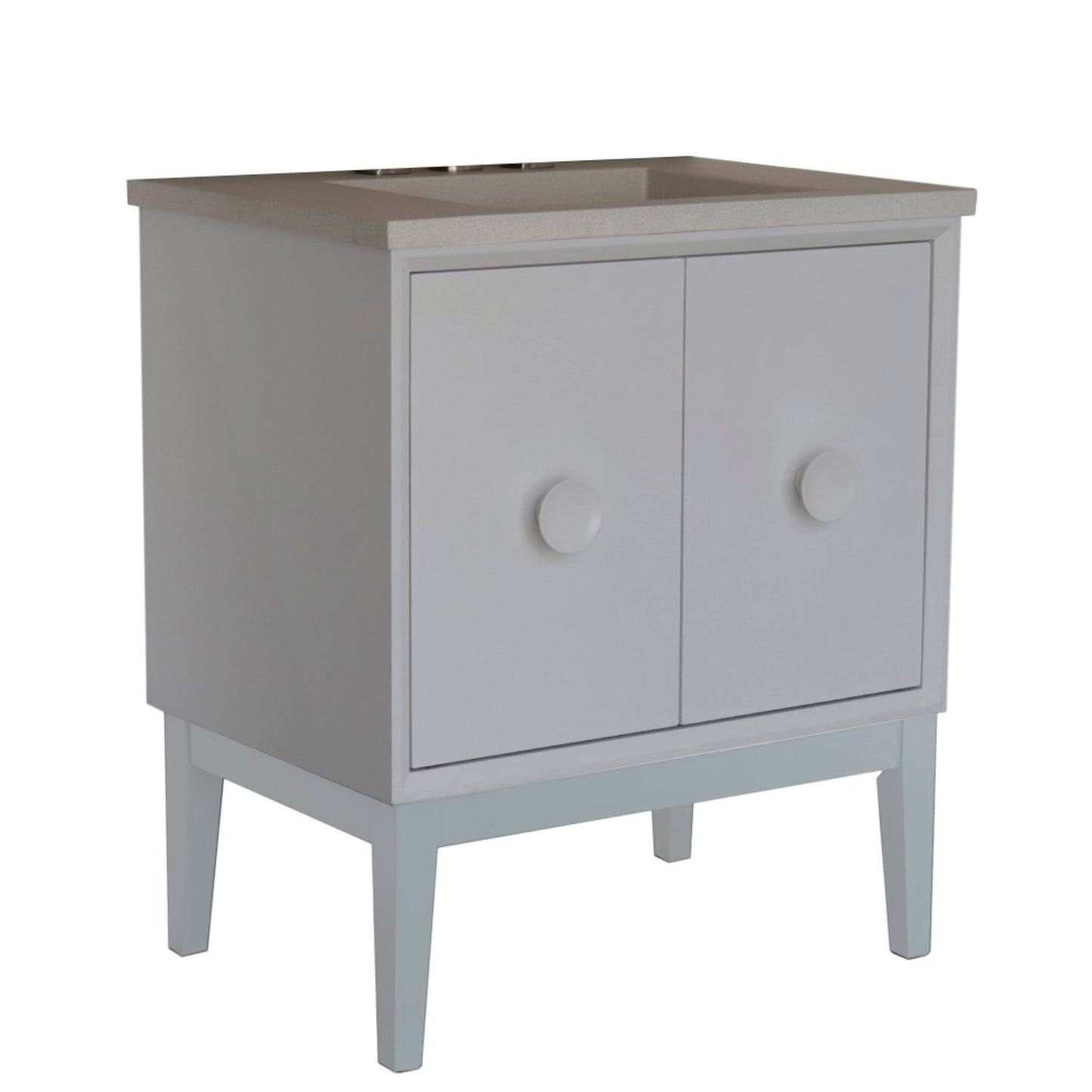 31" Single Vanity in White Finish with White Concrete Top and Rectangle Sink