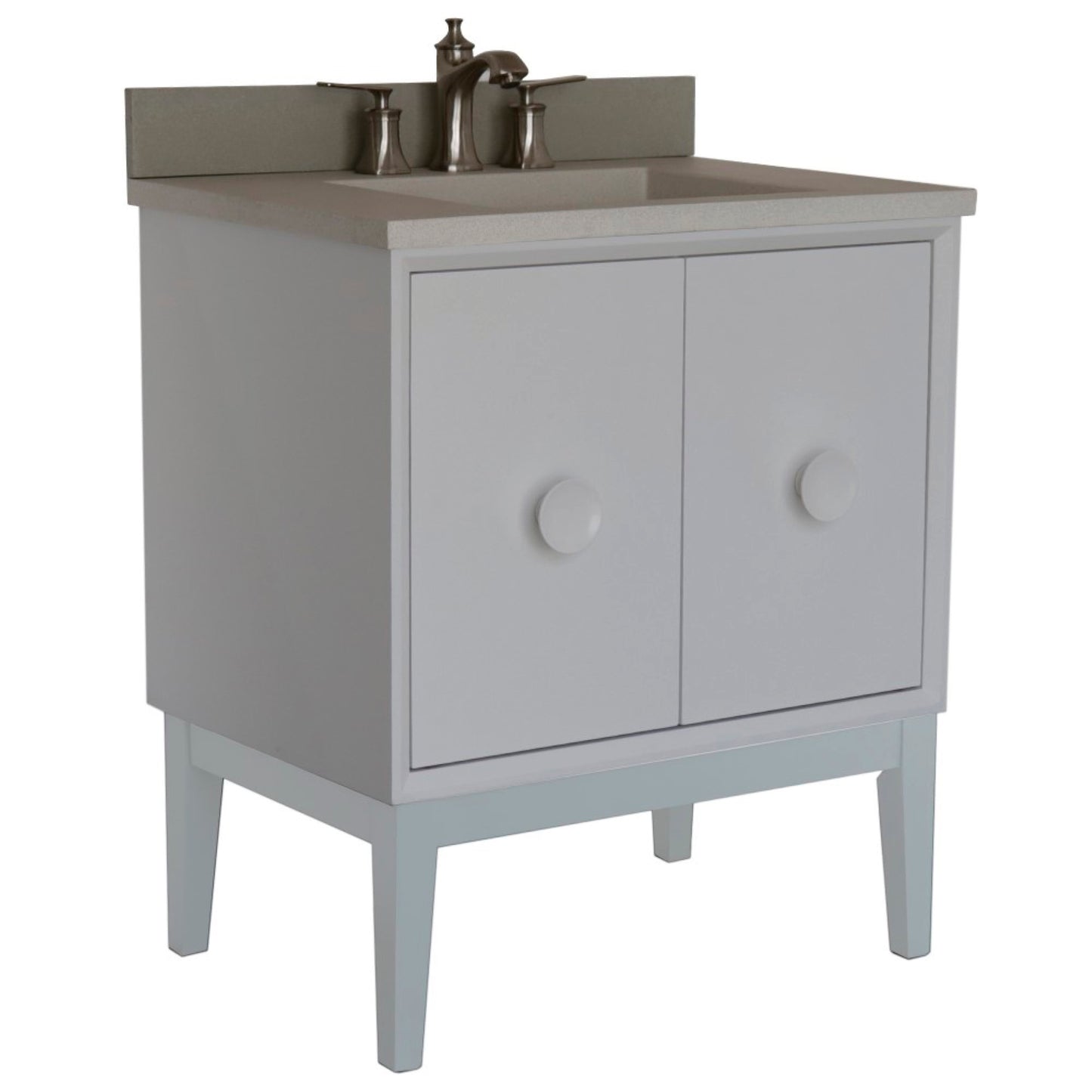 31" Single Vanity in White Finish with White Concrete Top and Rectangle Sink