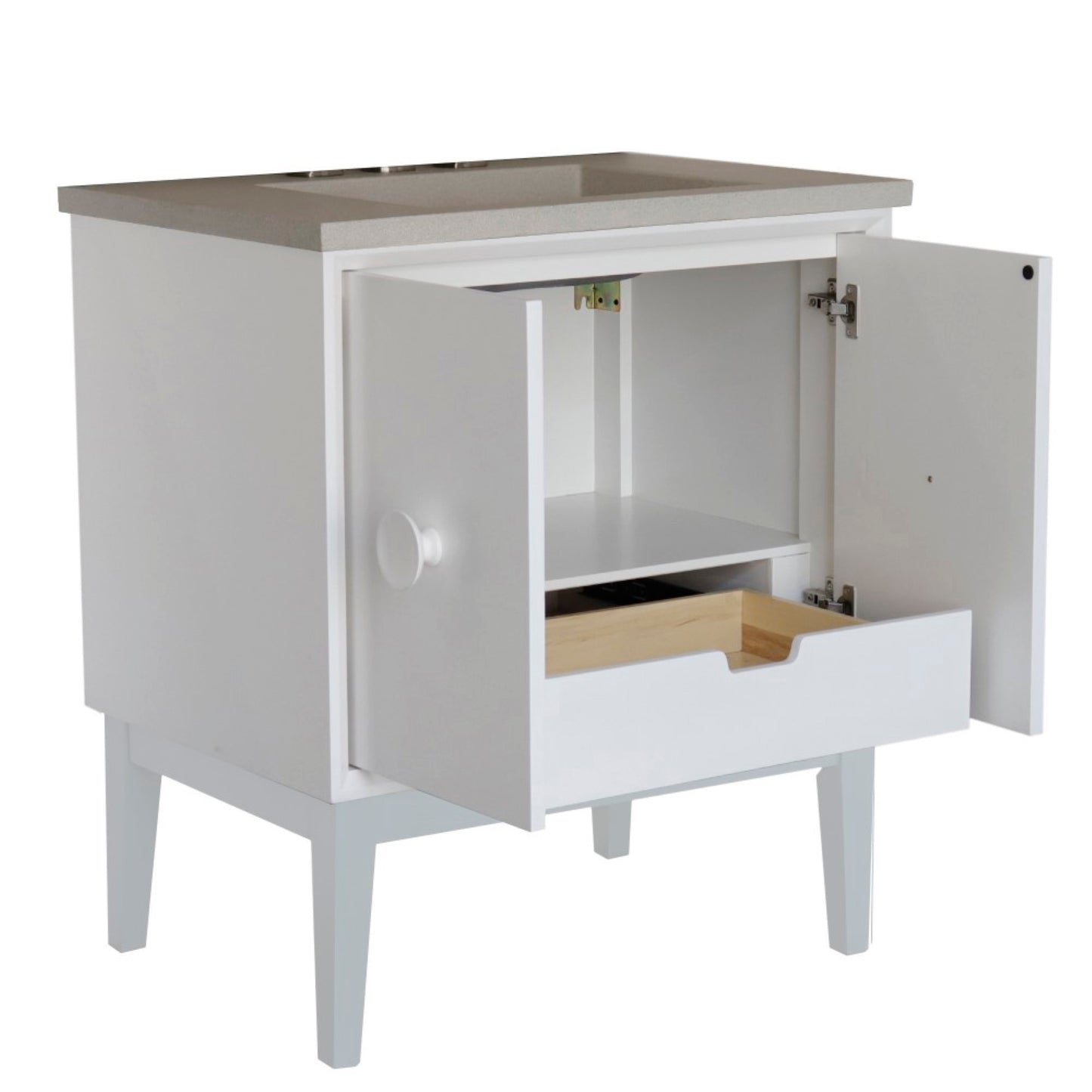 31" Single Vanity in White Finish with White Concrete Top and Rectangle Sink