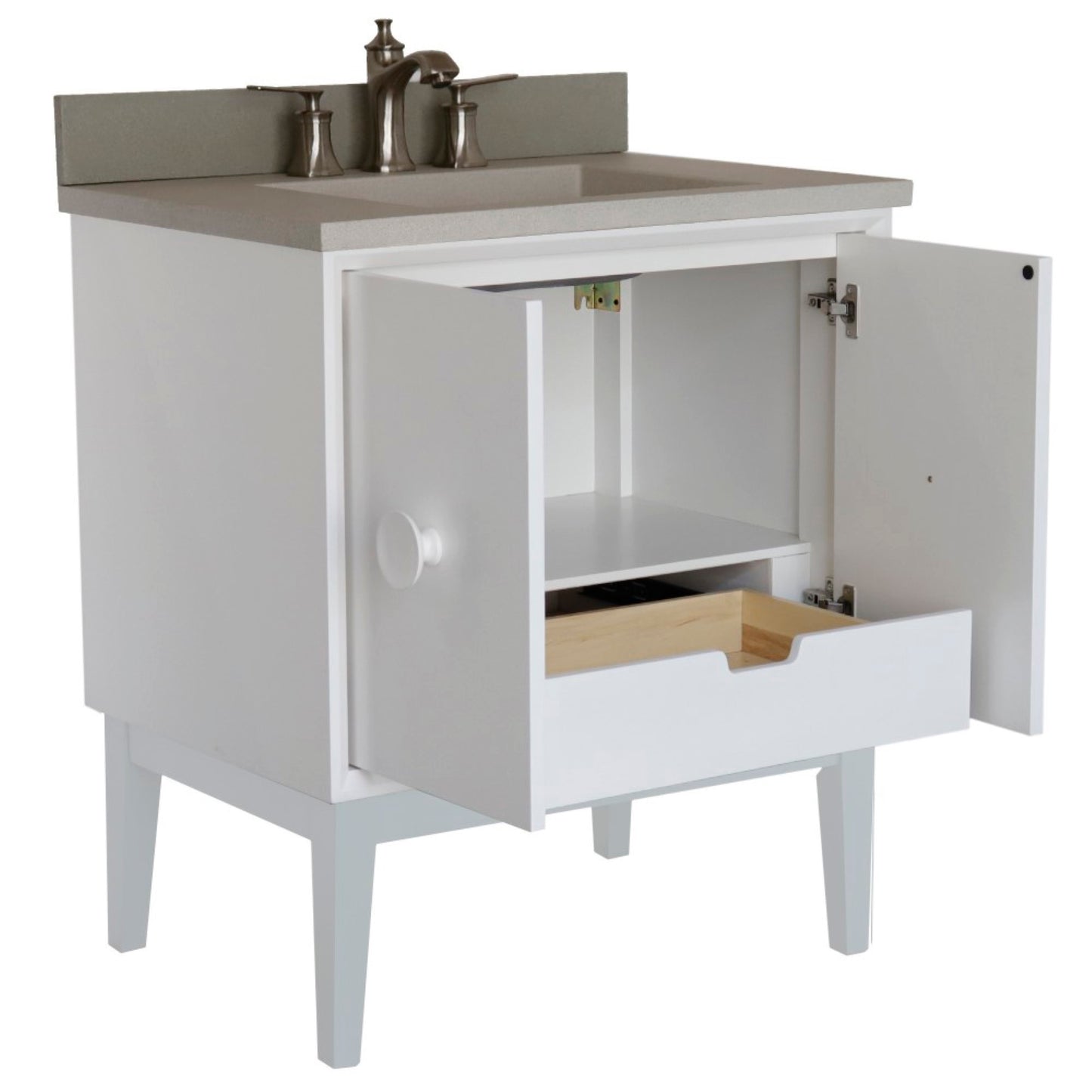 31" Single Vanity in White Finish with White Concrete Top and Rectangle Sink