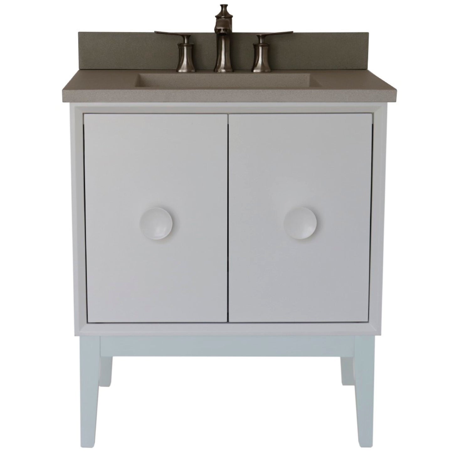 31" Single Vanity in White Finish with White Concrete Top and Rectangle Sink
