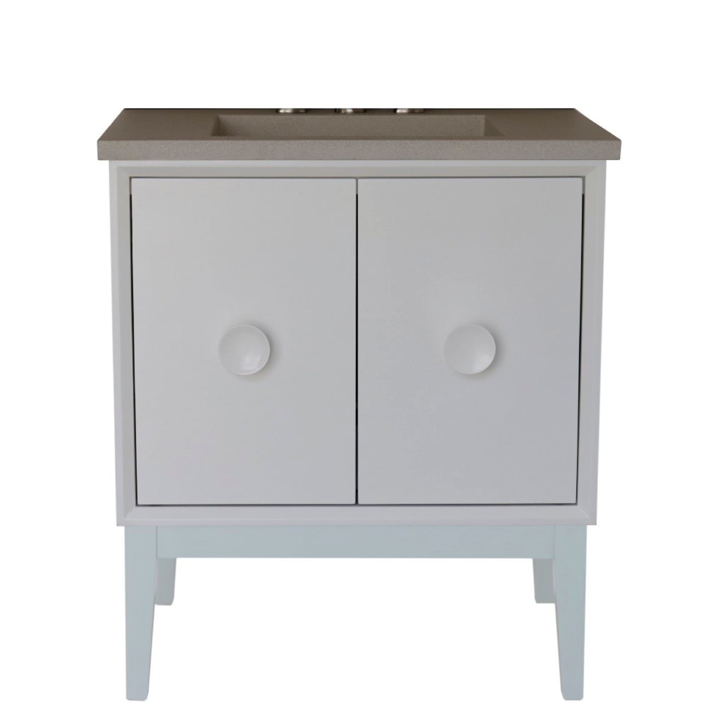 31" Single Vanity in White Finish with White Concrete Top and Rectangle Sink