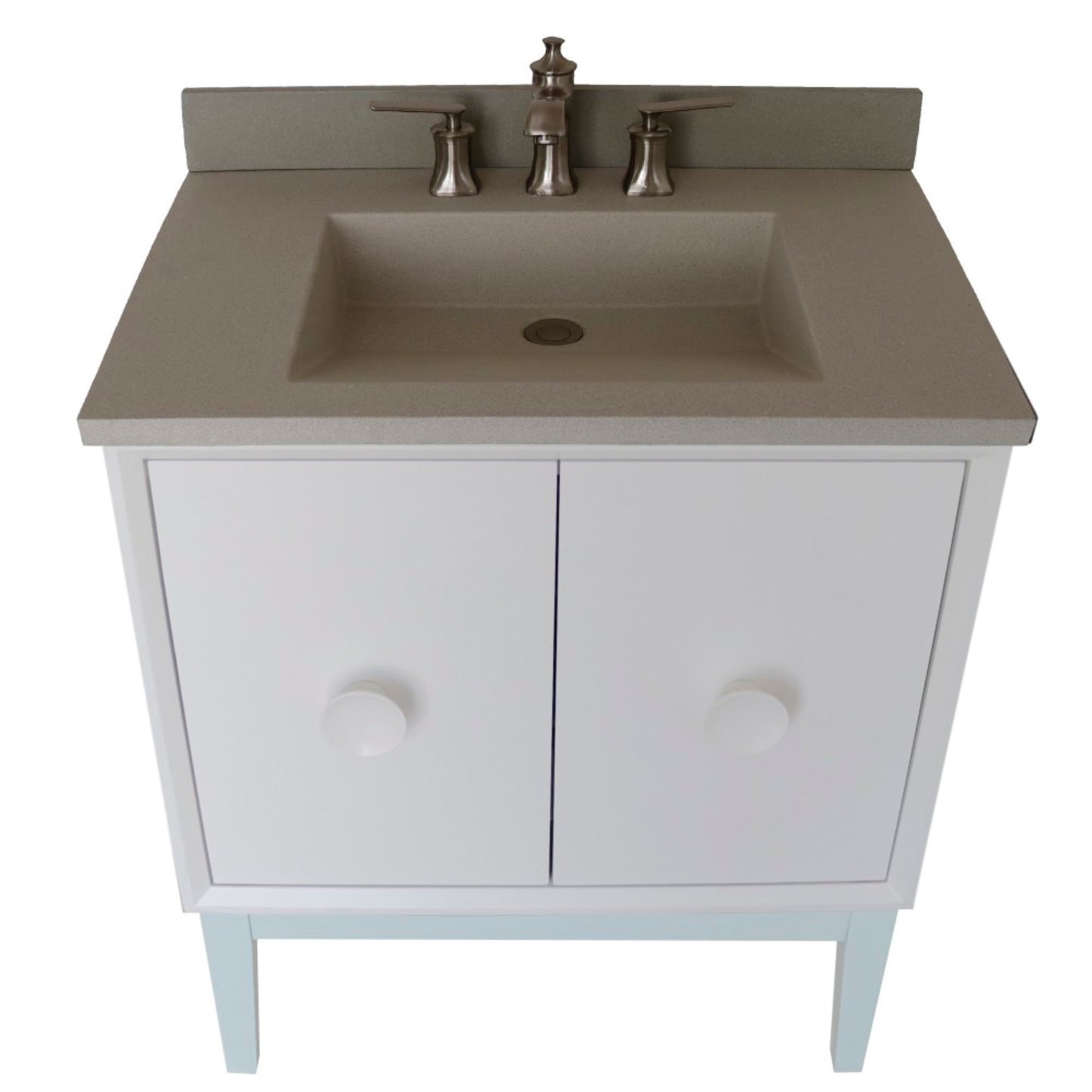 31" Single Vanity in White Finish with White Concrete Top and Rectangle Sink