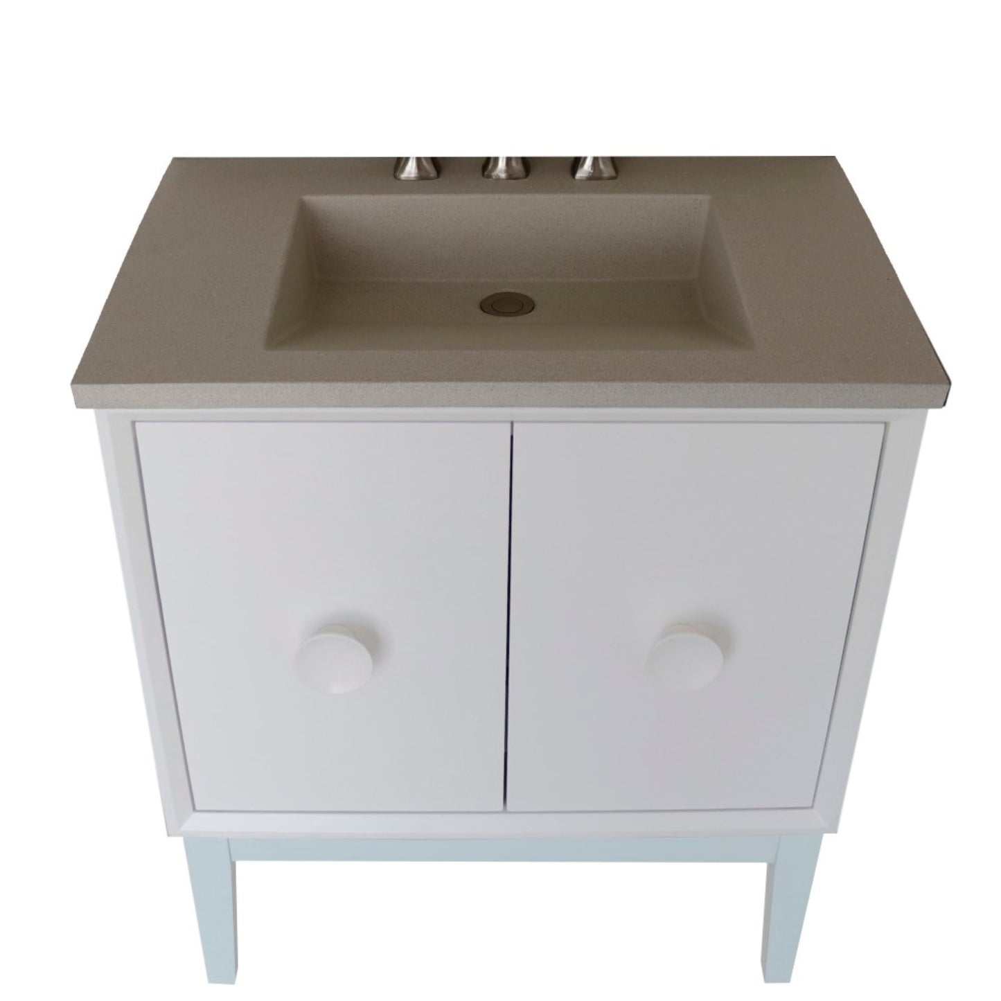 31" Single Vanity in White Finish with White Concrete Top and Rectangle Sink