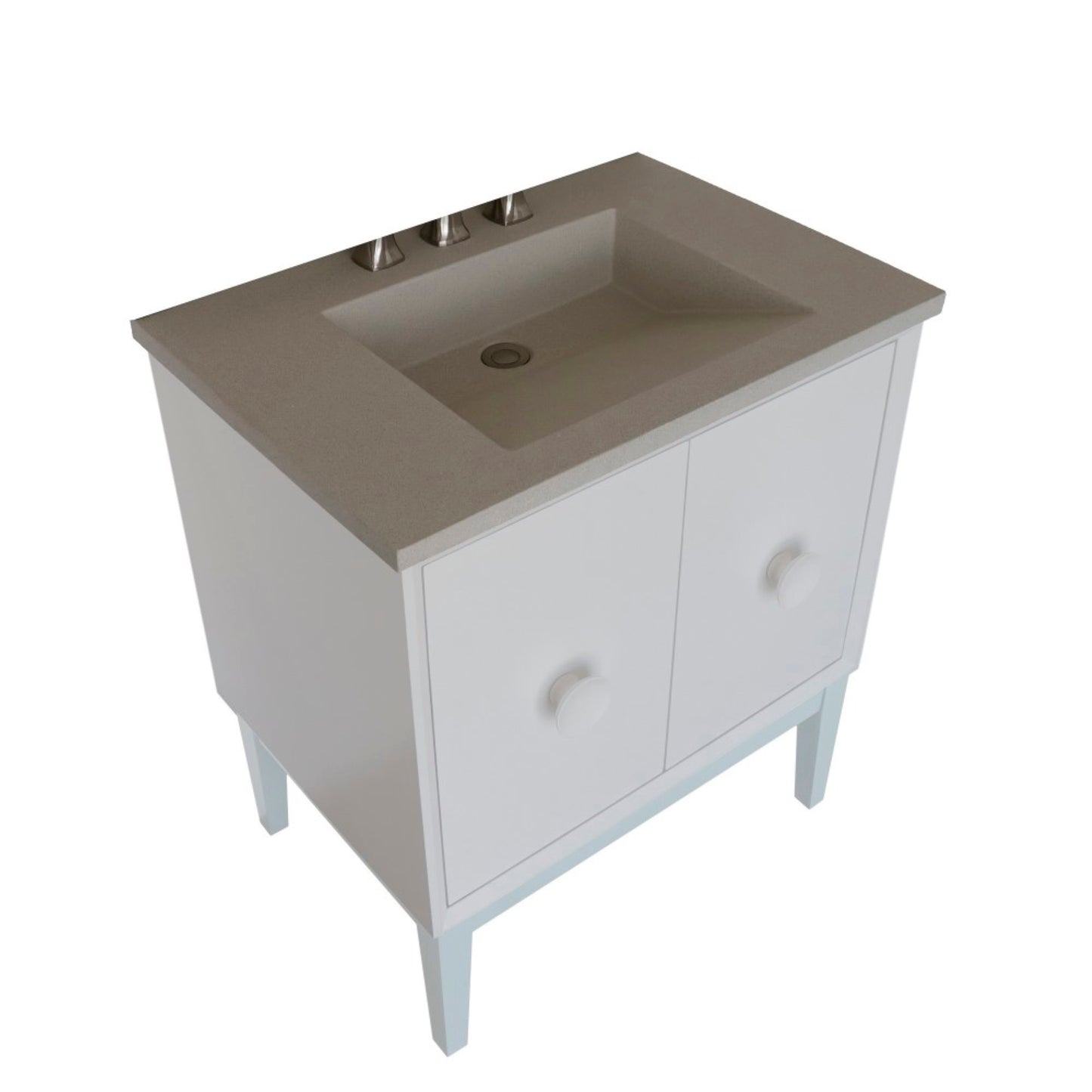 31" Single Vanity in White Finish with White Concrete Top and Rectangle Sink