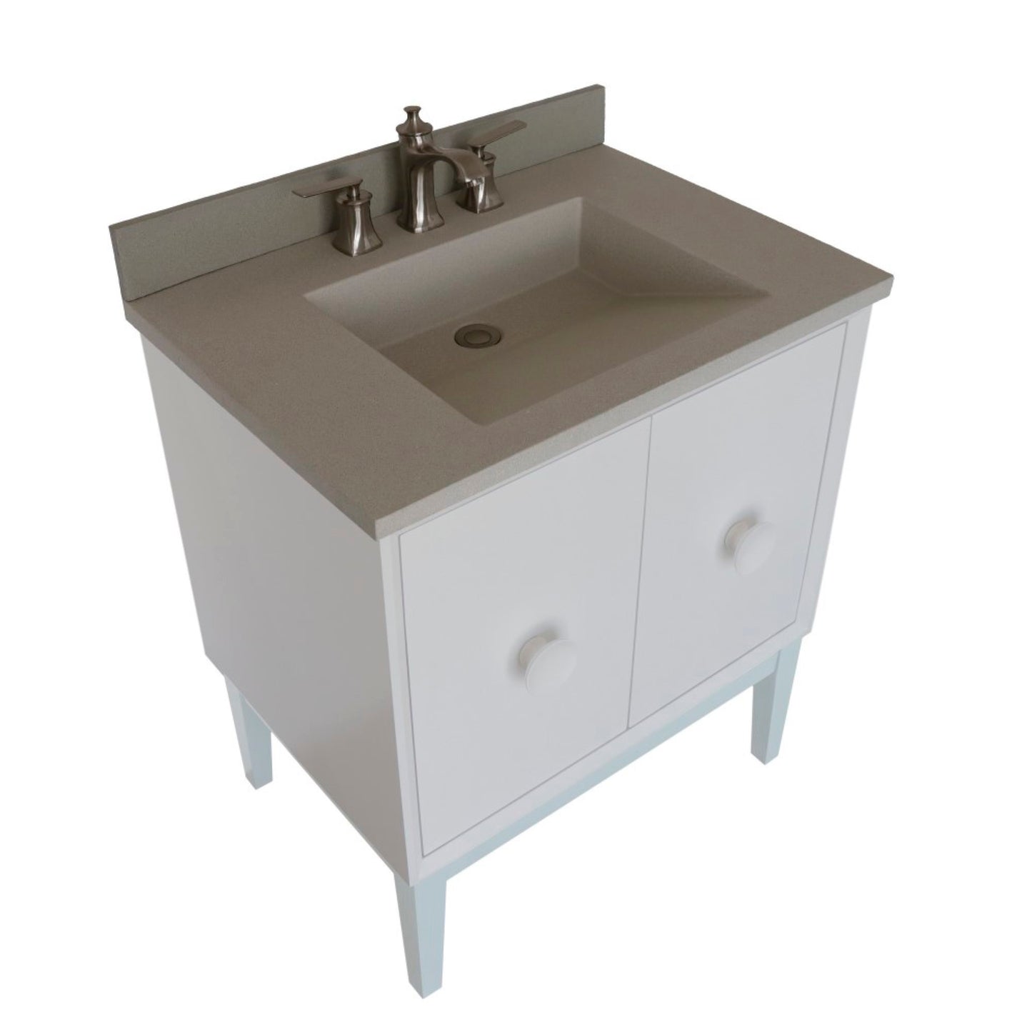 31" Single Vanity in White Finish with White Concrete Top and Rectangle Sink