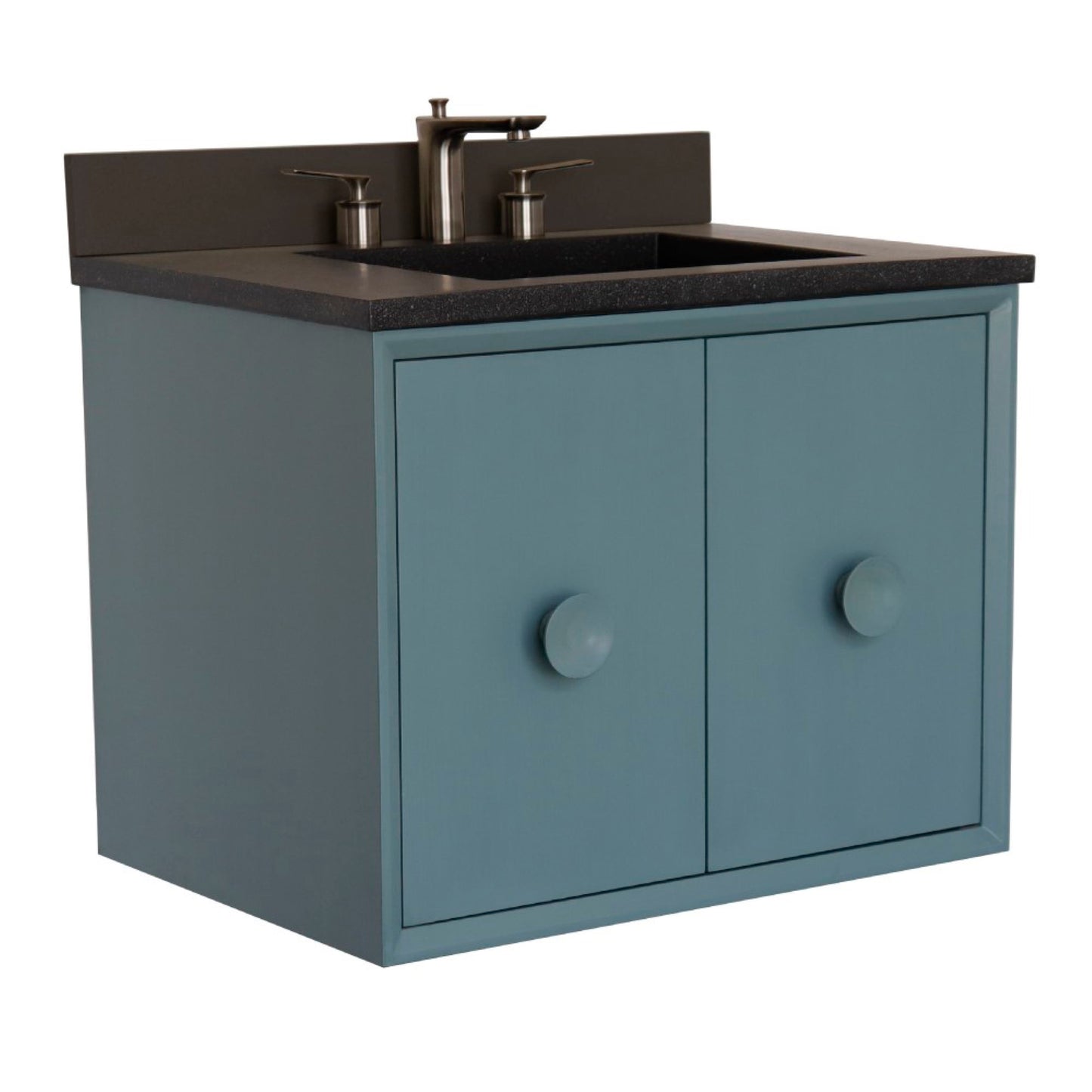 31" Single Vanity in Aqua Blue Finish with Black Concrete Top and Rectangle Sink