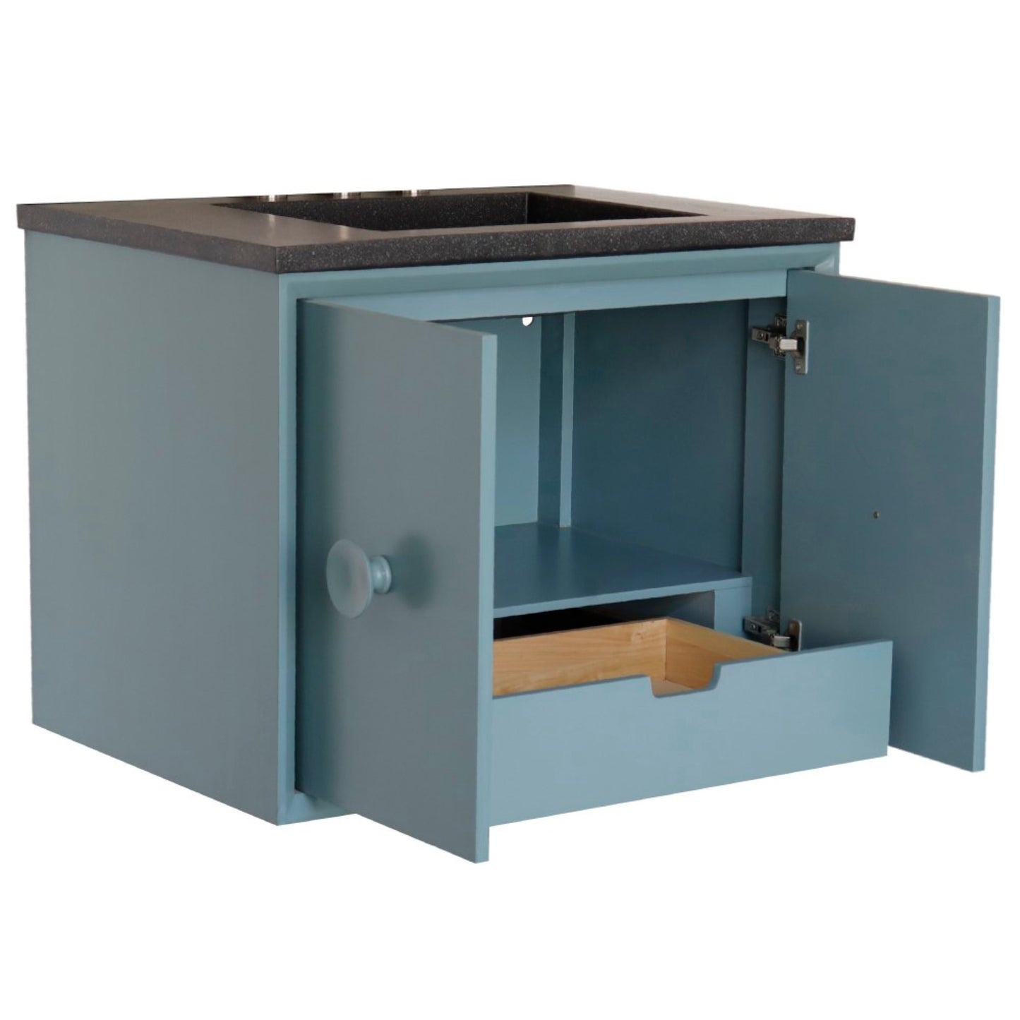 31" Single Vanity in Aqua Blue Finish with Black Concrete Top and Rectangle Sink