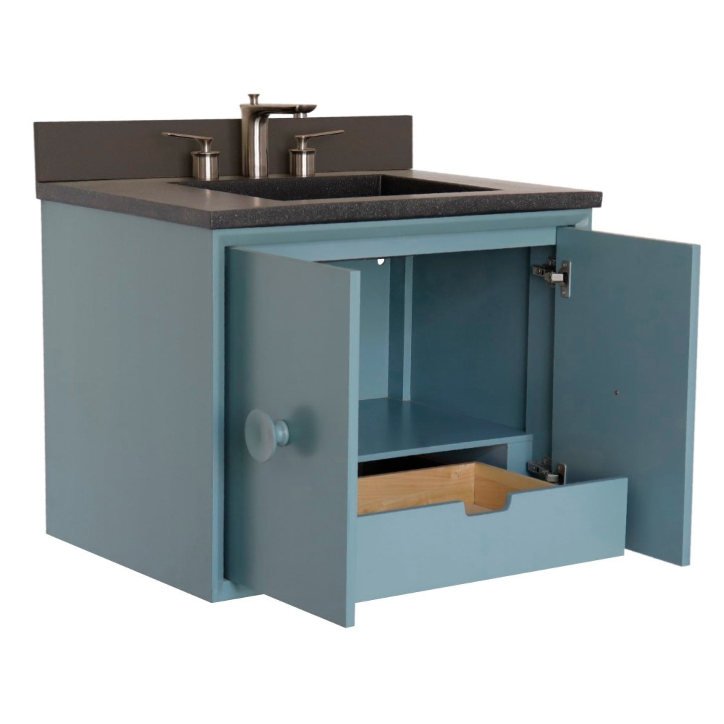 31" Single Vanity in Aqua Blue Finish with Black Concrete Top and Rectangle Sink