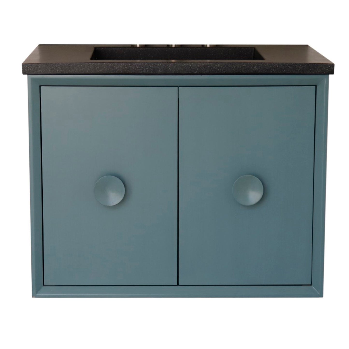31" Single Vanity in Aqua Blue Finish with Black Concrete Top and Rectangle Sink