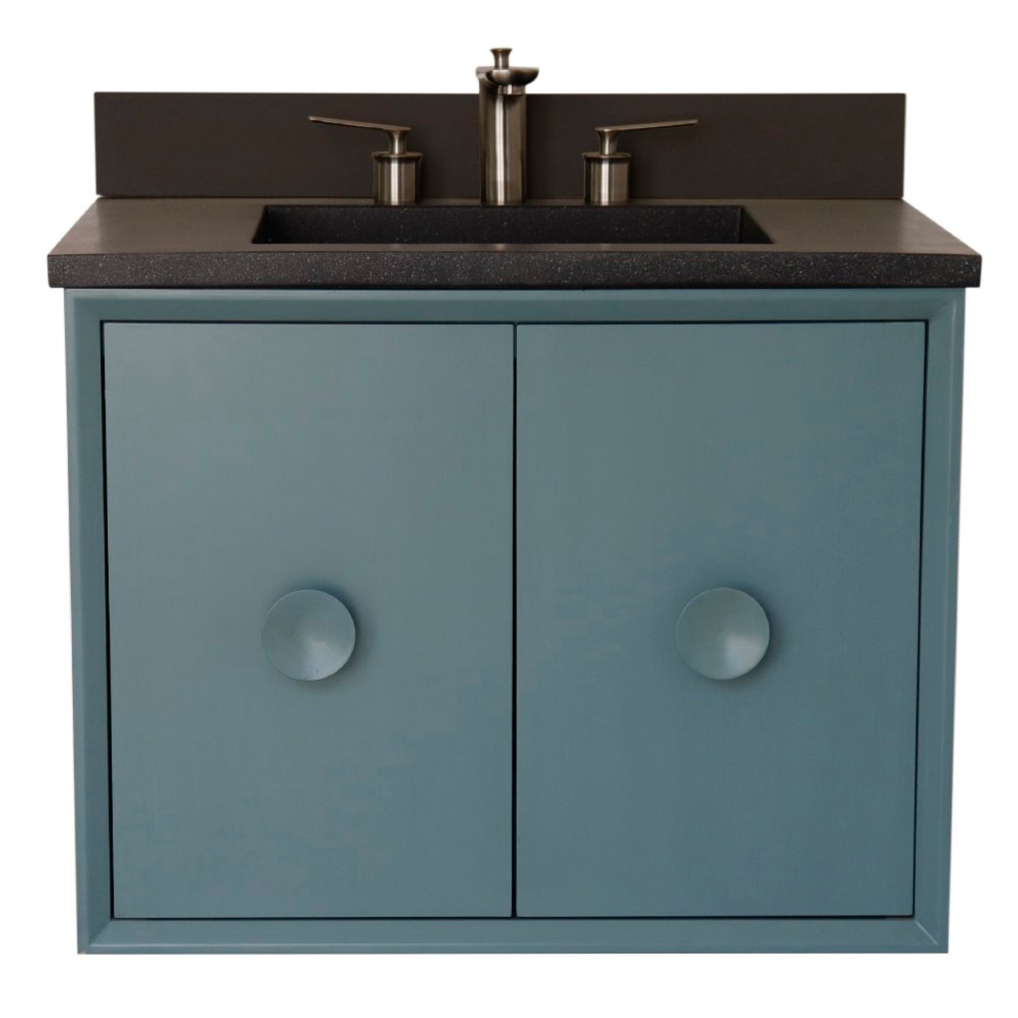 31" Single Vanity in Aqua Blue Finish with Black Concrete Top and Rectangle Sink