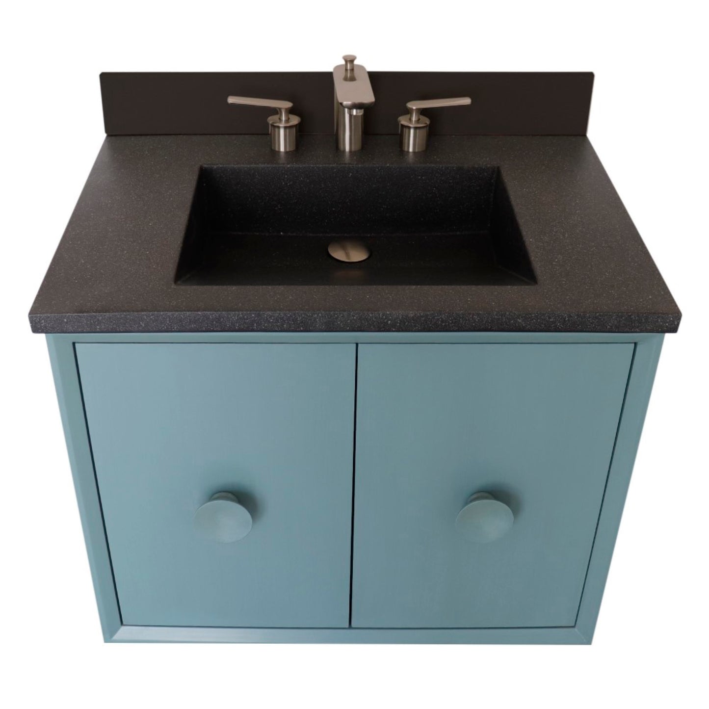 31" Single Vanity in Aqua Blue Finish with Black Concrete Top and Rectangle Sink