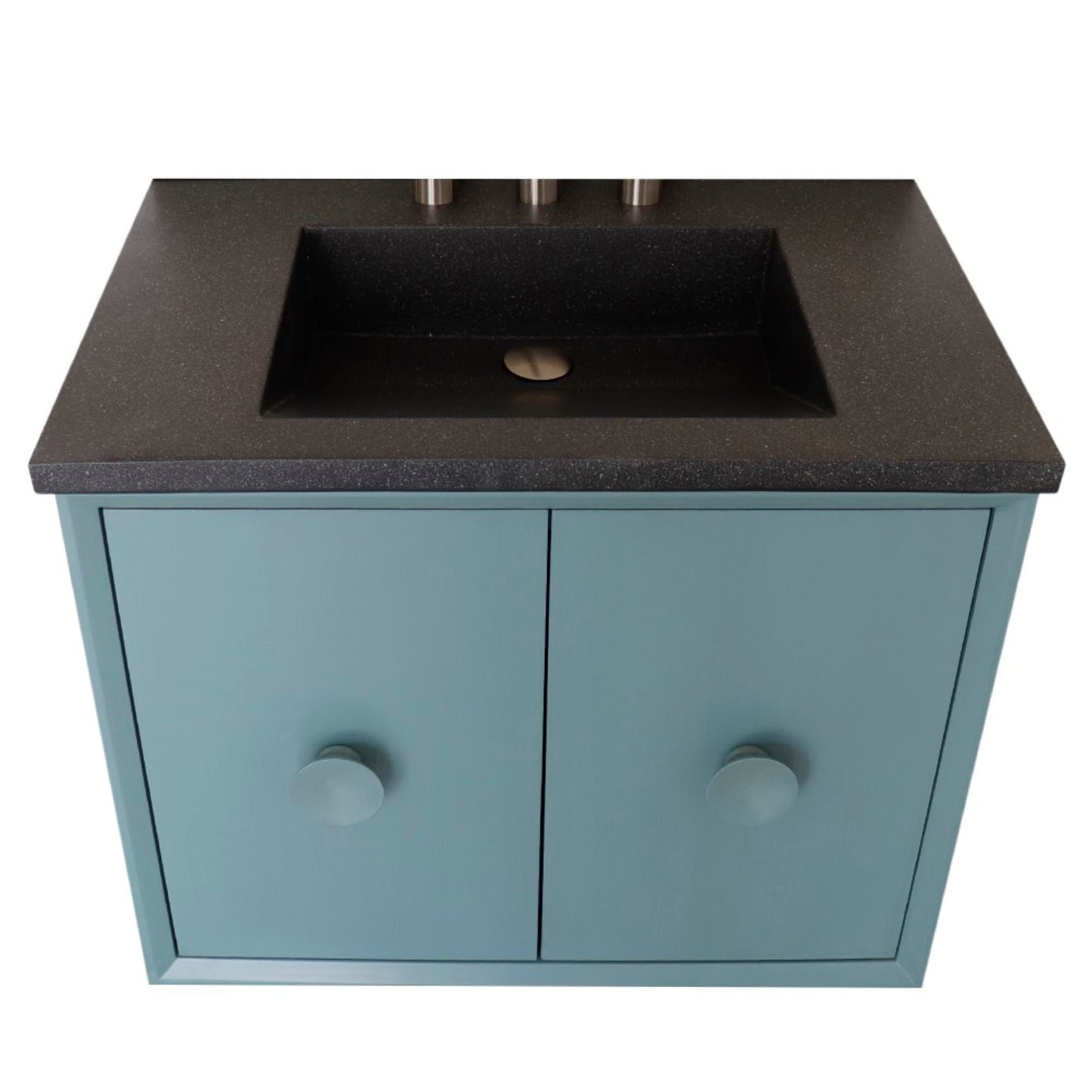 31" Single Vanity in Aqua Blue Finish with Black Concrete Top and Rectangle Sink