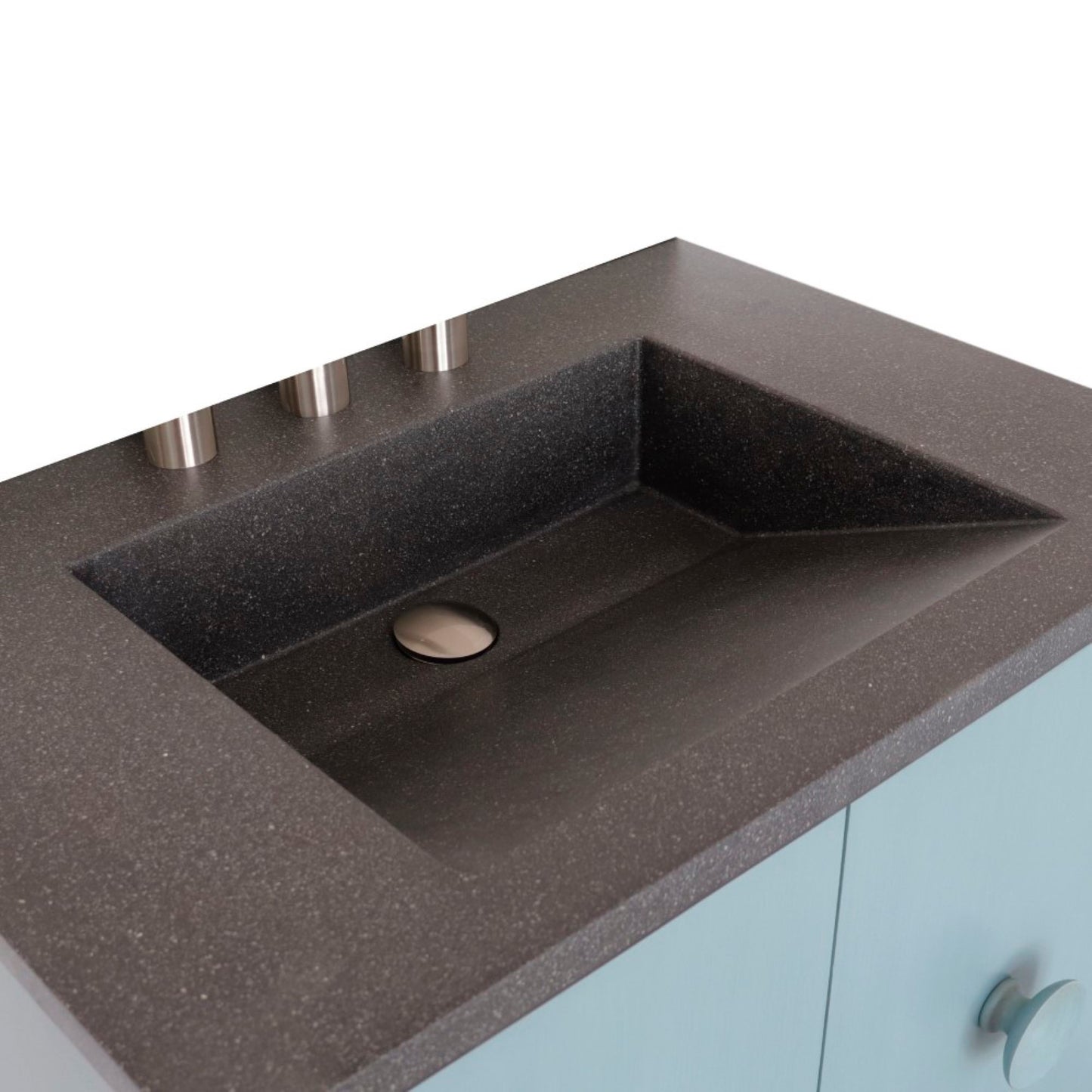 31" Single Vanity in Aqua Blue Finish with Black Concrete Top and Rectangle Sink