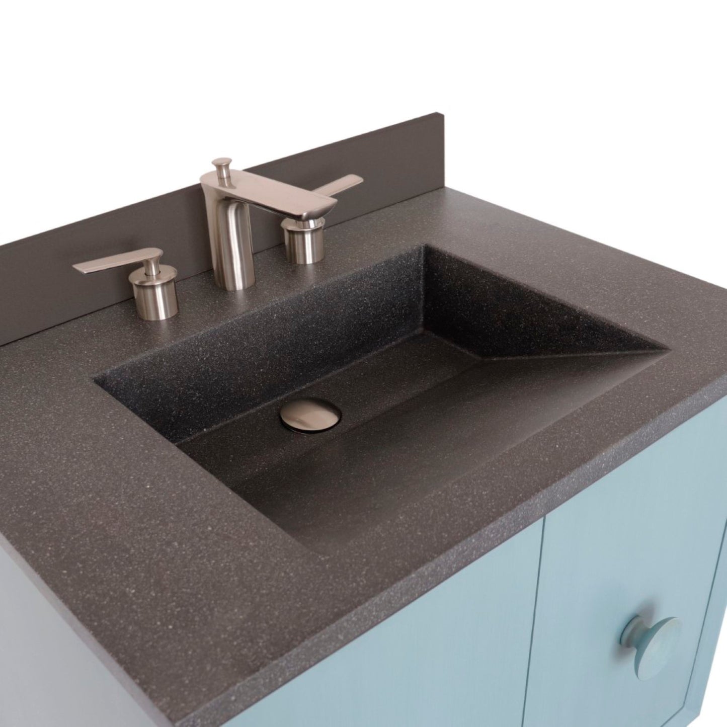 31" Single Vanity in Aqua Blue Finish with Black Concrete Top and Rectangle Sink