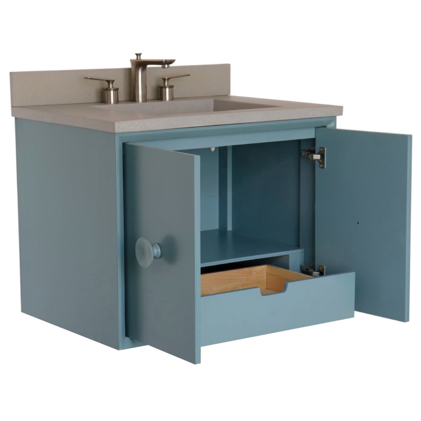 31" Single Vanity in Aqua Blue Finish with Gray Concrete Top and Rectangle Sink