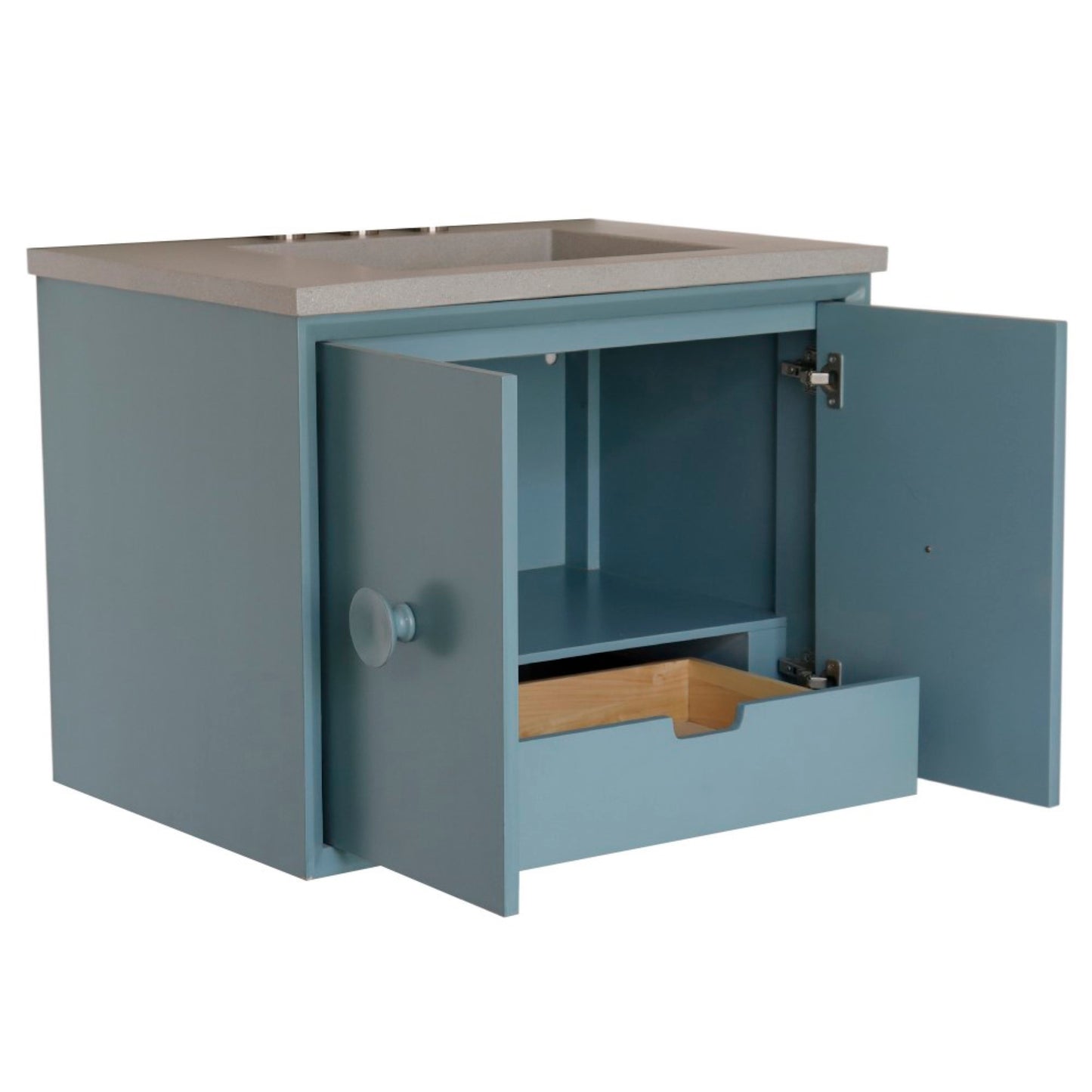 31" Single Vanity in Aqua Blue Finish with Gray Concrete Top and Rectangle Sink