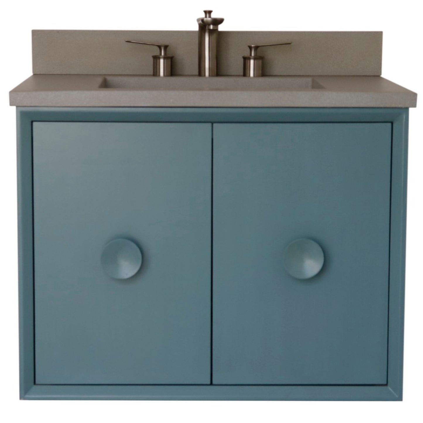 31" Single Vanity in Aqua Blue Finish with Gray Concrete Top and Rectangle Sink