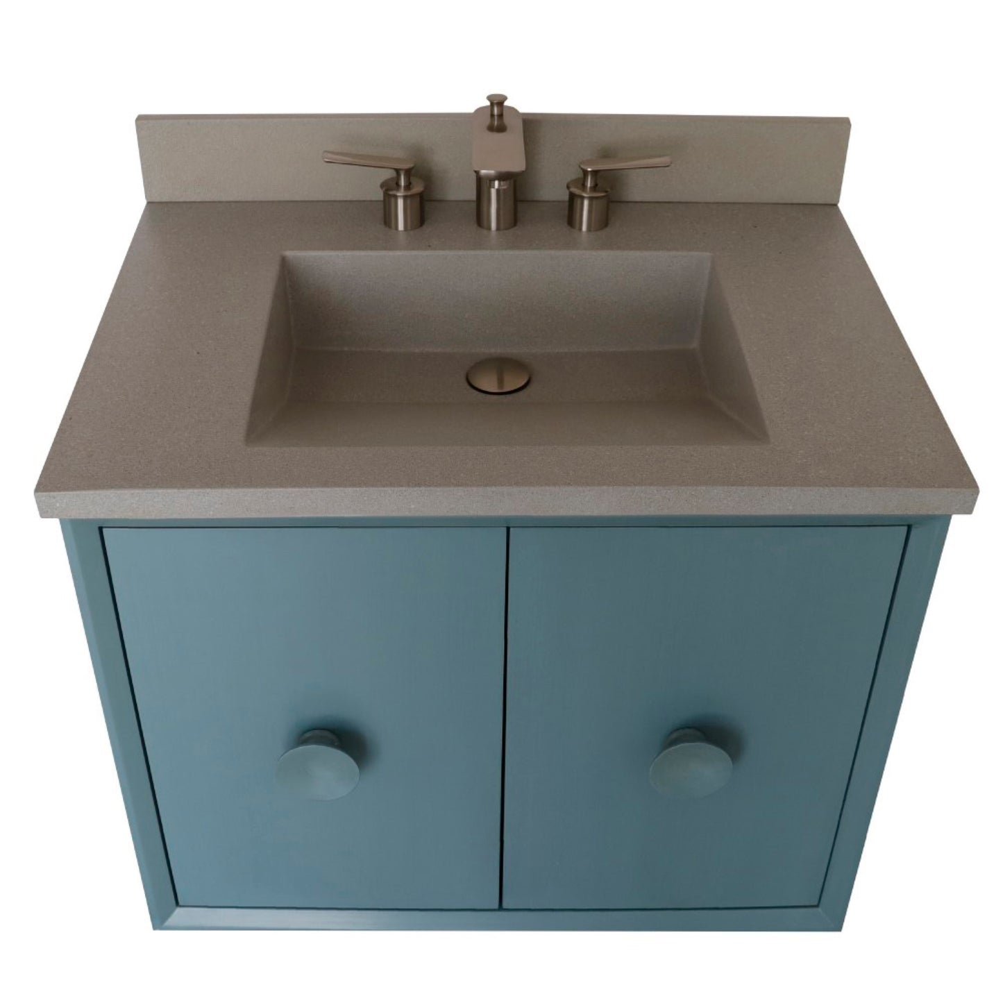 31" Single Vanity in Aqua Blue Finish with Gray Concrete Top and Rectangle Sink