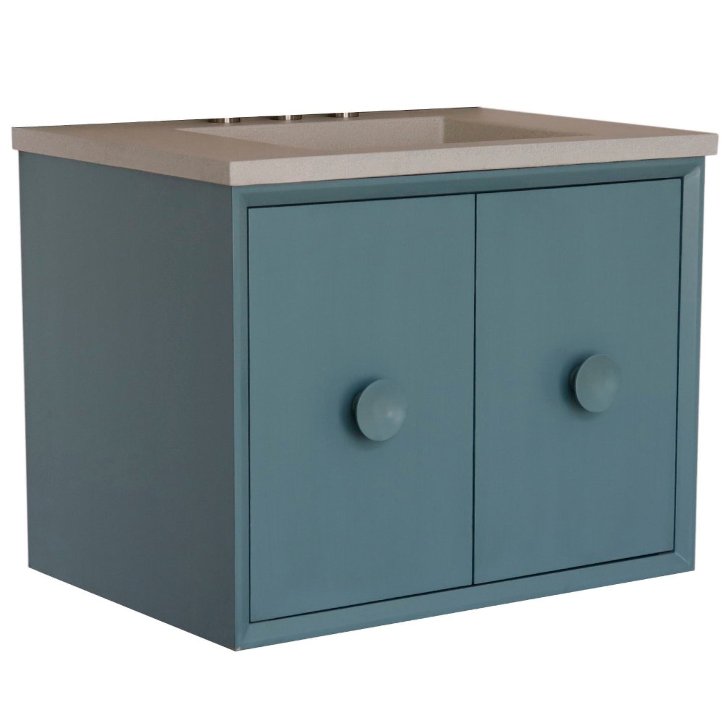 31" Single Vanity in Aqua Blue Finish with White Concrete Top and Rectangle Sink