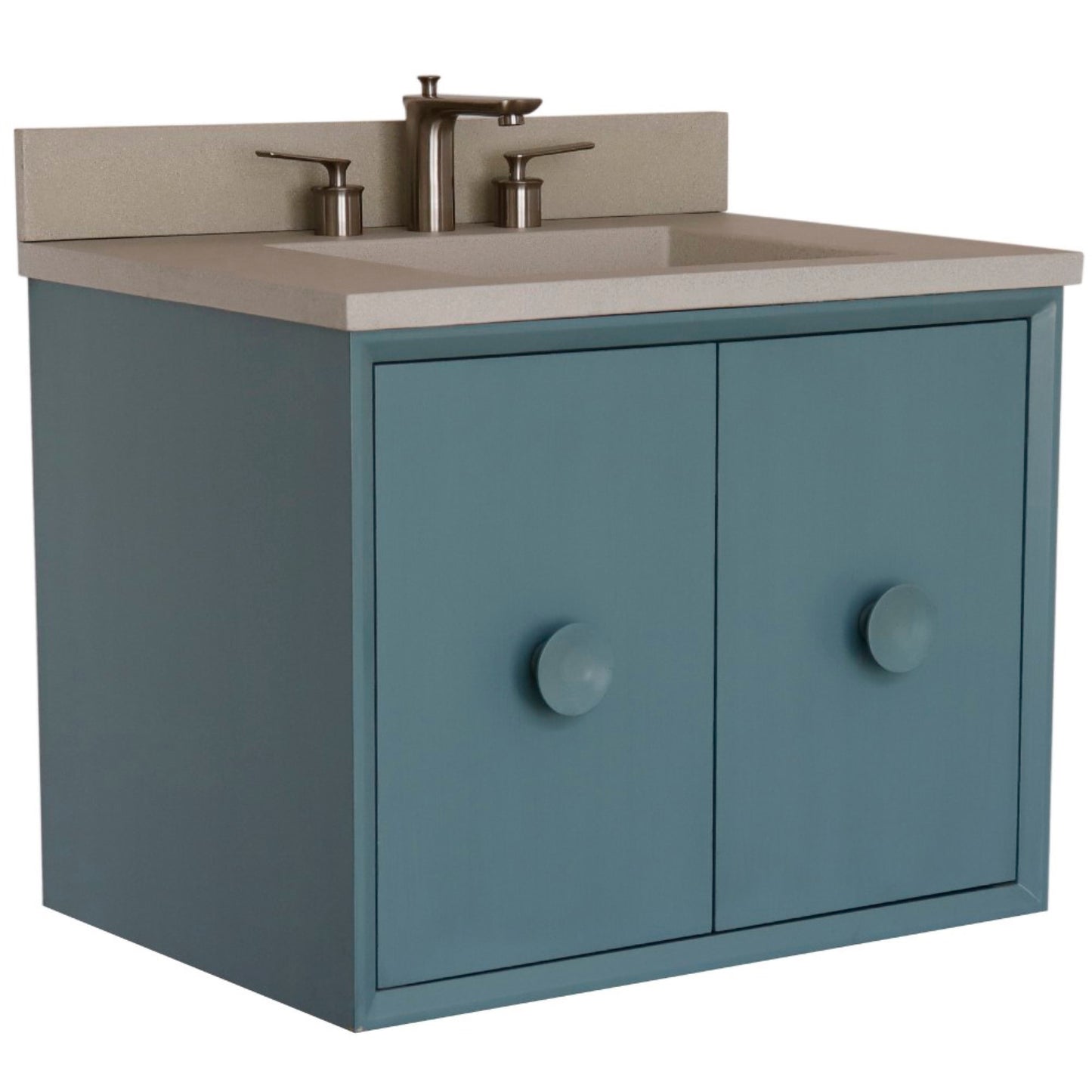 31" Single Vanity in Aqua Blue Finish with White Concrete Top and Rectangle Sink