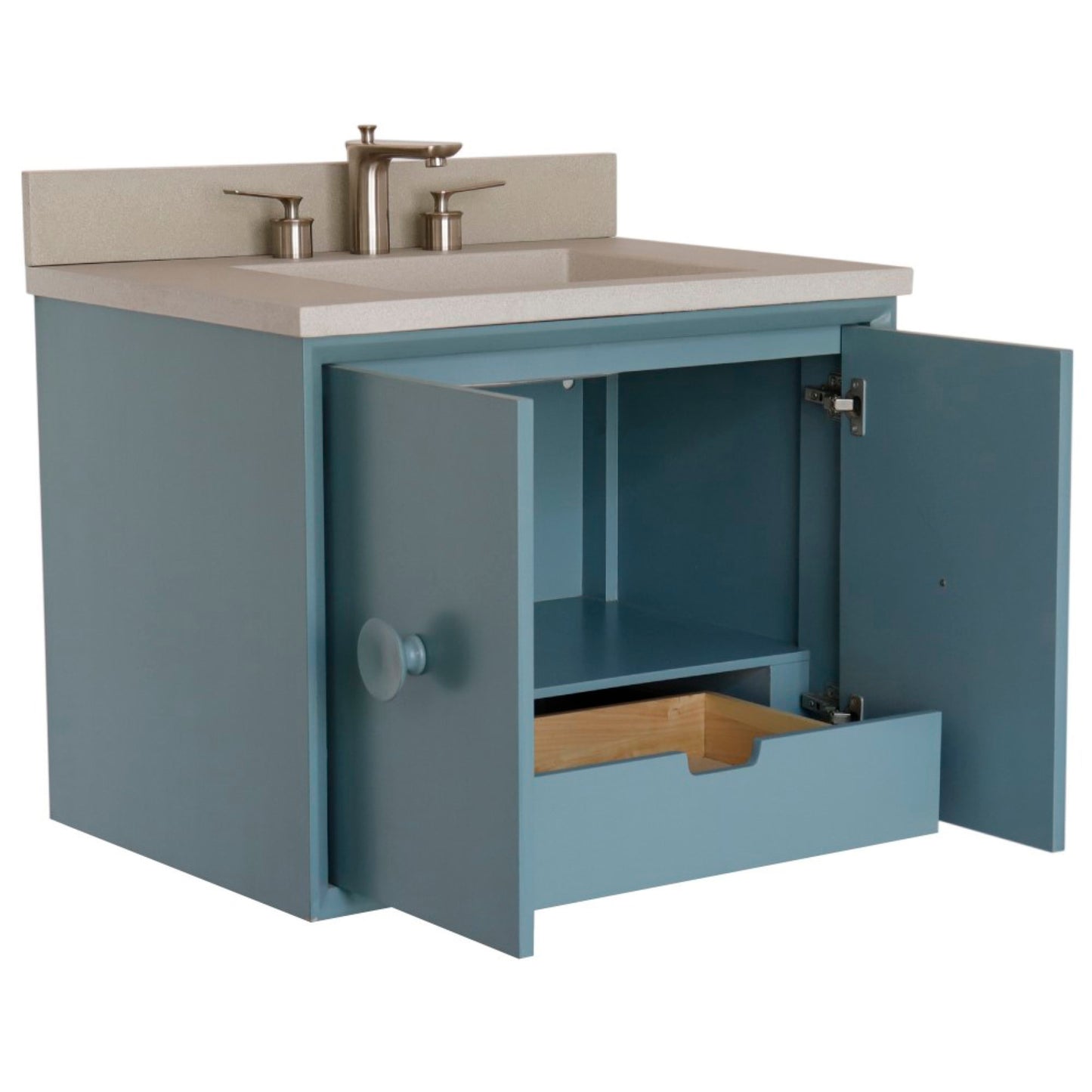 31" Single Vanity in Aqua Blue Finish with White Concrete Top and Rectangle Sink